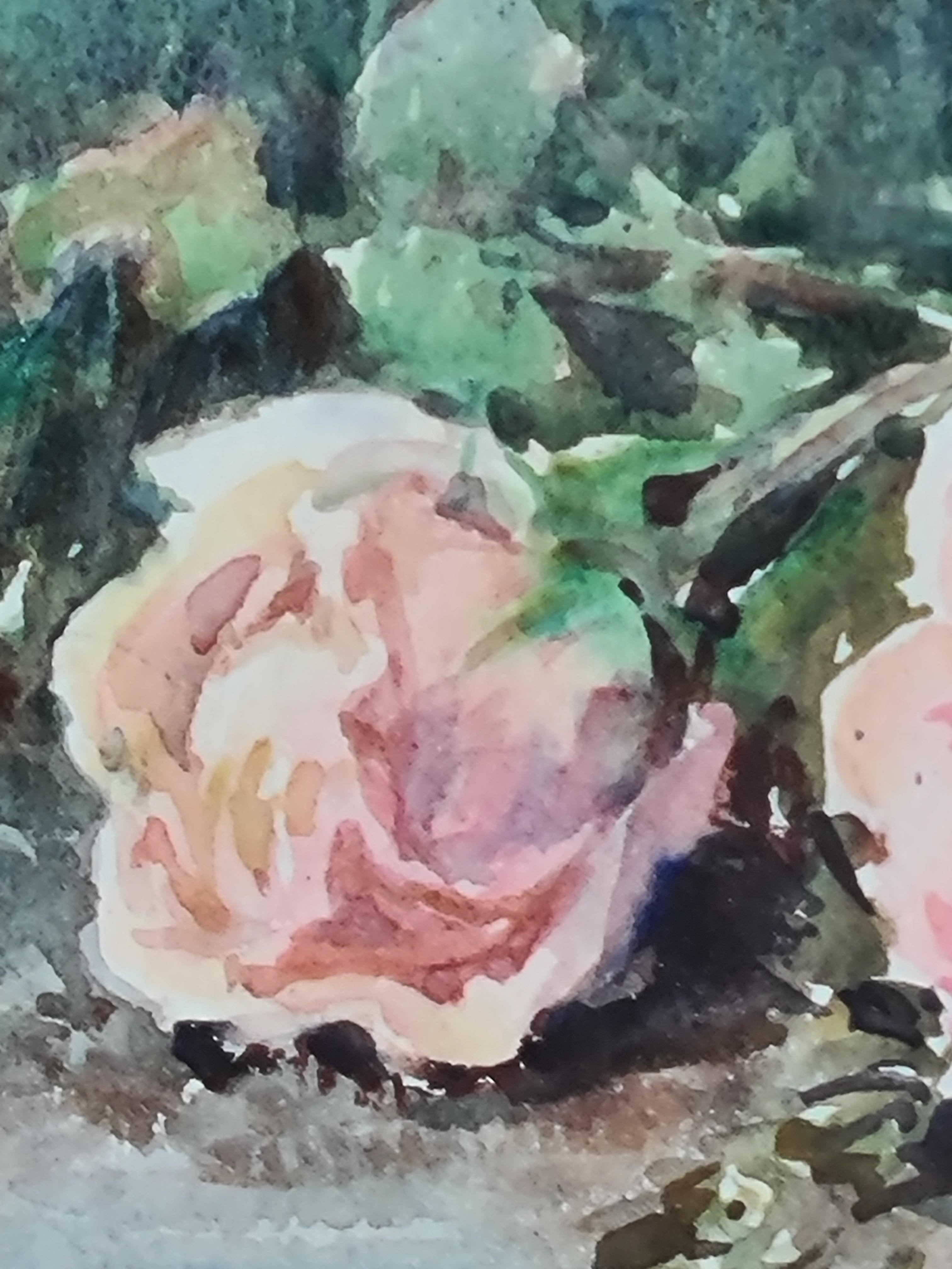 Acuarela francesa Belle Epoque, Ramo de rosas, Círculo de Henri Fantin-Latour en venta 3
