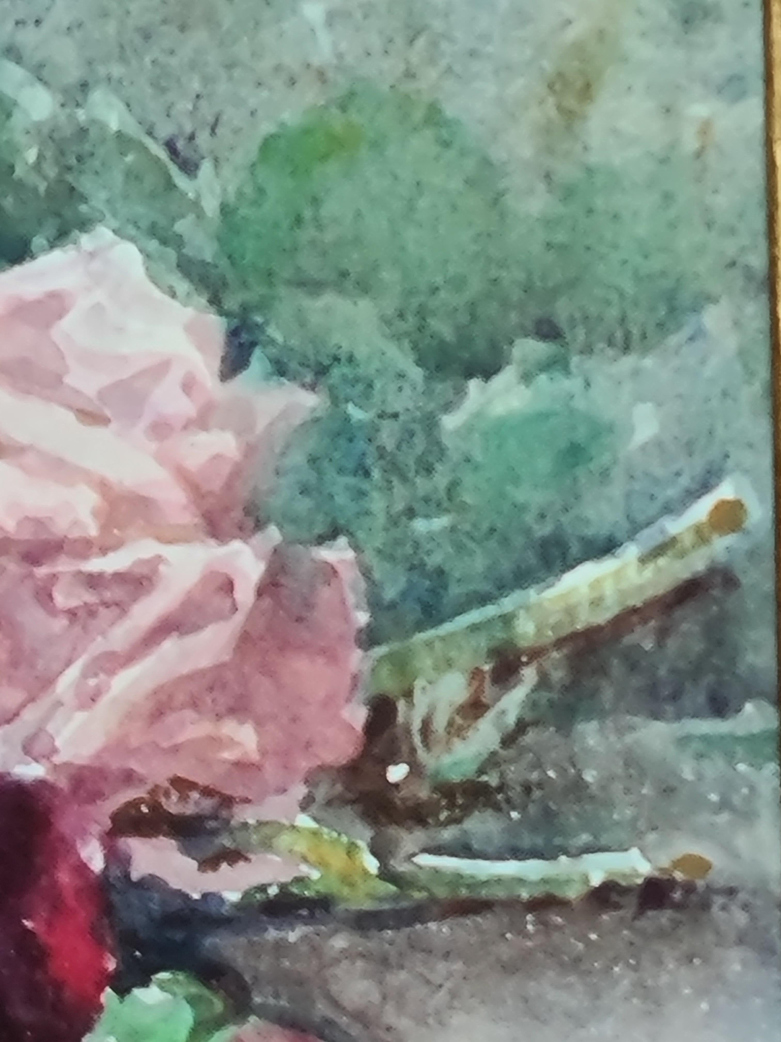 Acuarela francesa Belle Epoque, Ramo de rosas, Círculo de Henri Fantin-Latour en venta 4