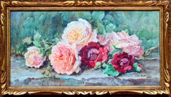 Aquarelle French Belle Epoque, Bouquet de roses, Cercle d'Henri Fantin-Latour