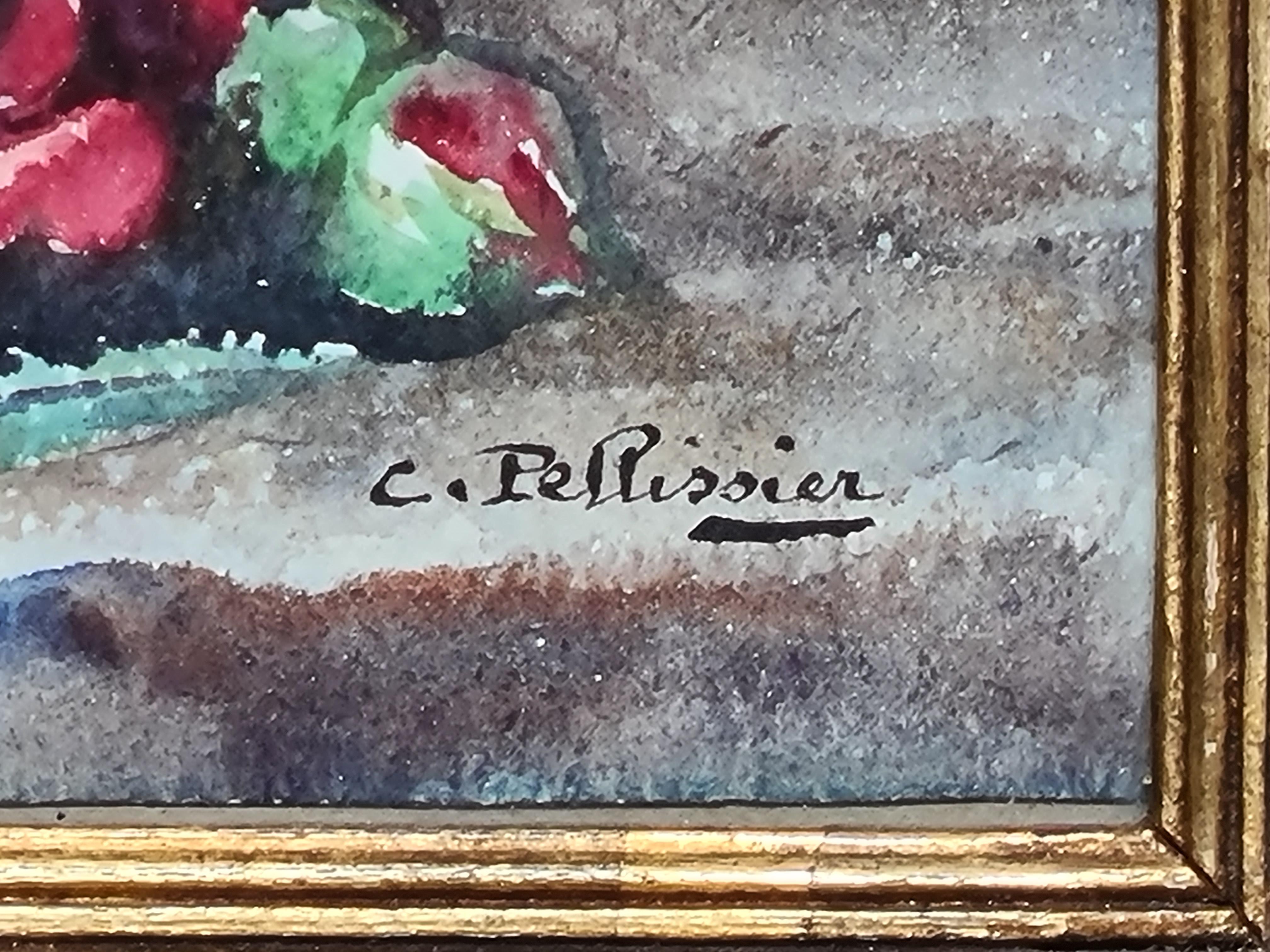 Acuarela francesa Belle Epoque, Ramo de rosas, Círculo de Henri Fantin-Latour - Art Romántico de Cécile Pellissier