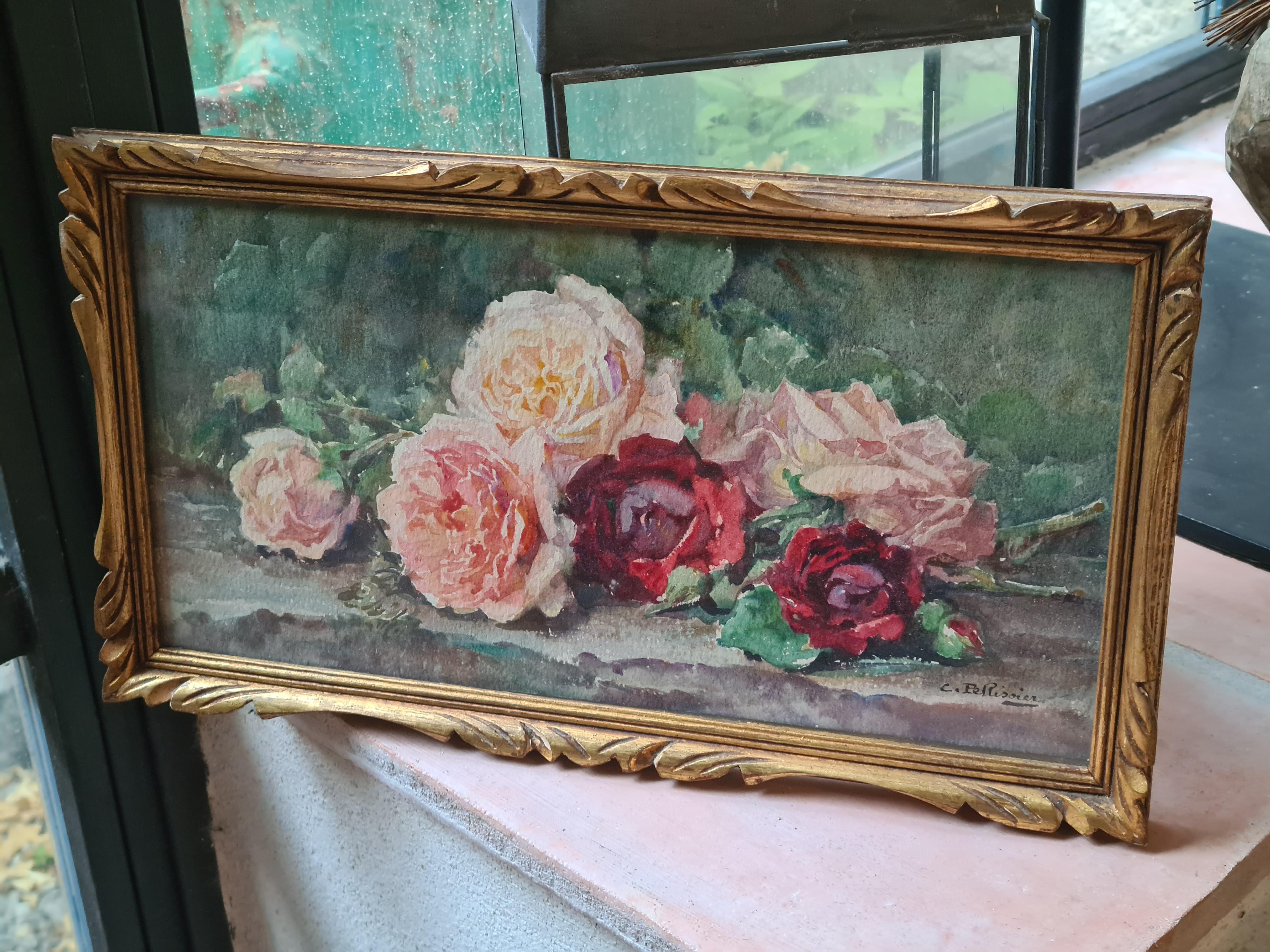 Acuarela francesa Belle Epoque, Ramo de rosas, Círculo de Henri Fantin-Latour en venta 7