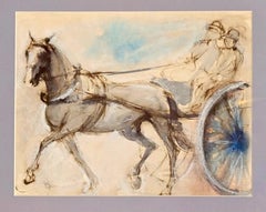 Horse and Trap. Gouache and Watercolor.