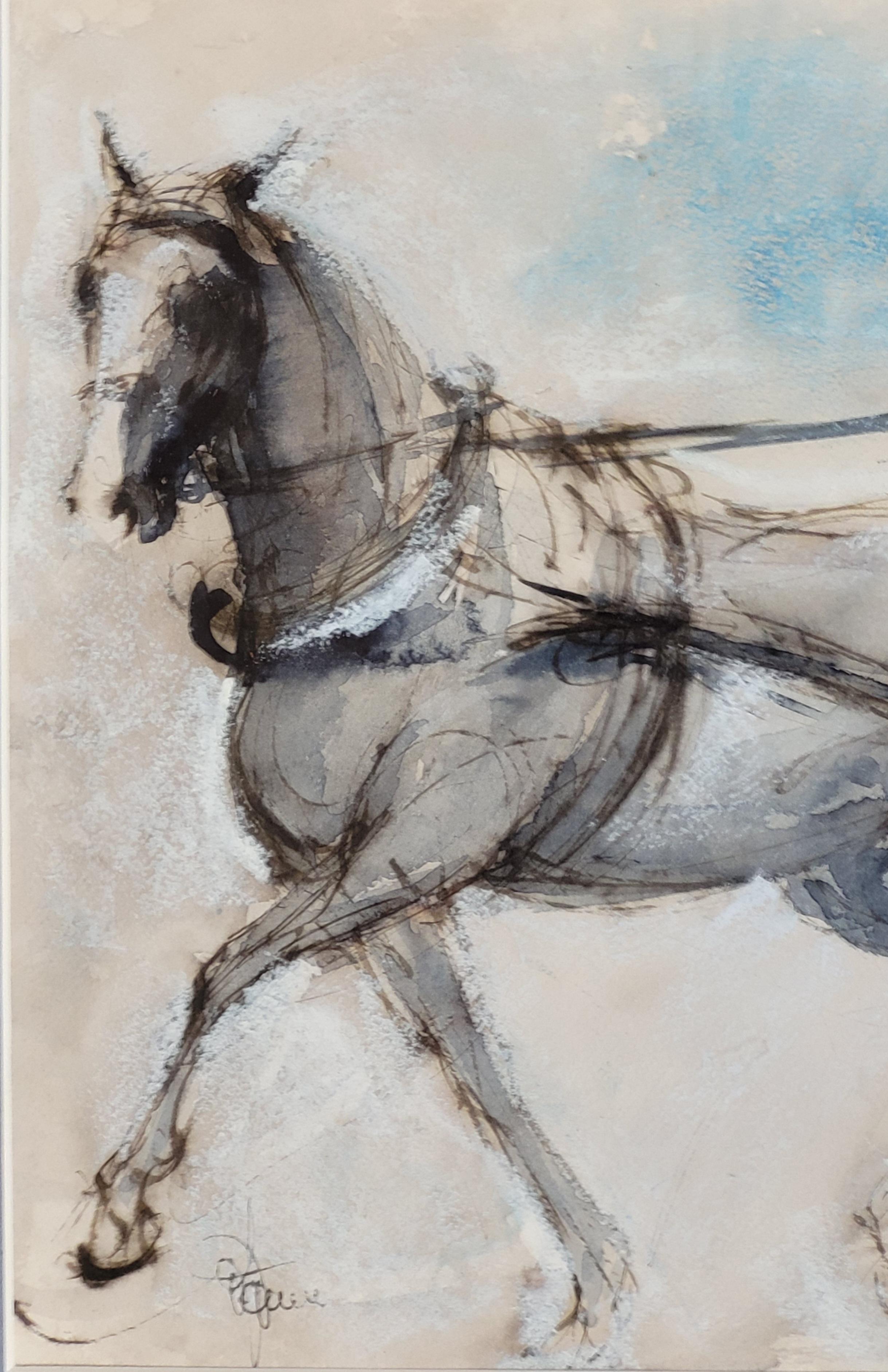 Cavallo e trappola. Guazzo e acquerello. in vendita 3