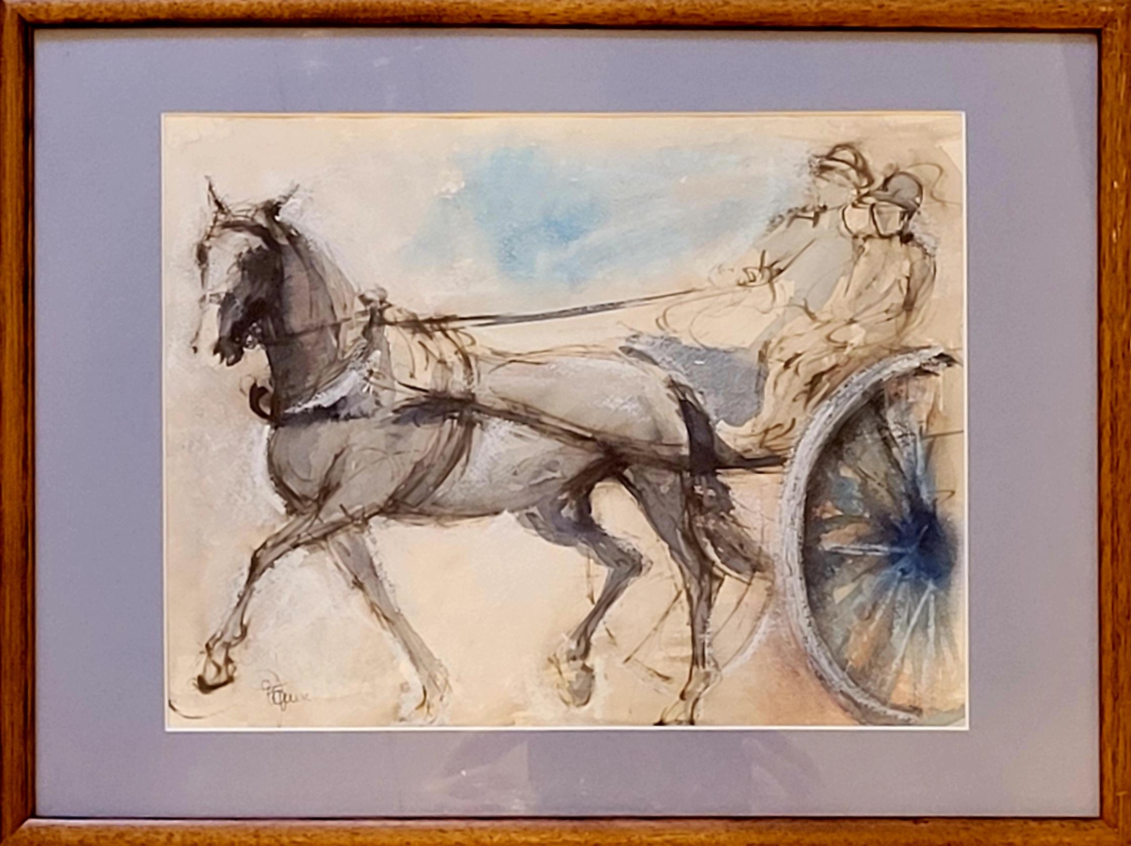 Cavallo e trappola. Guazzo e acquerello. - Art Outsider Art di Unknown