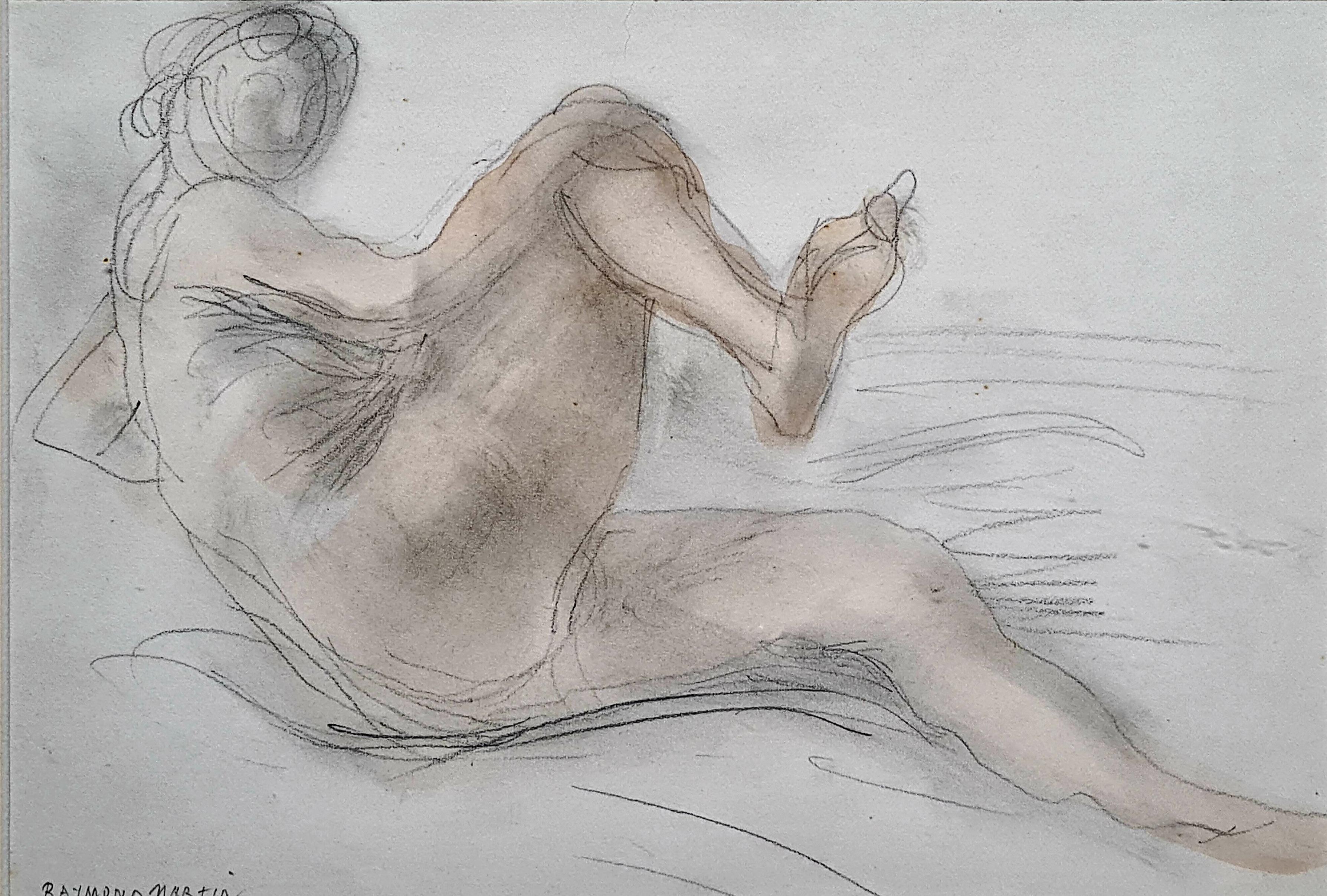 Figurative Painting de Raymond Martin - Femme Nue Couchée, Estudio del célebre escultor francés, seguidor de Rodin