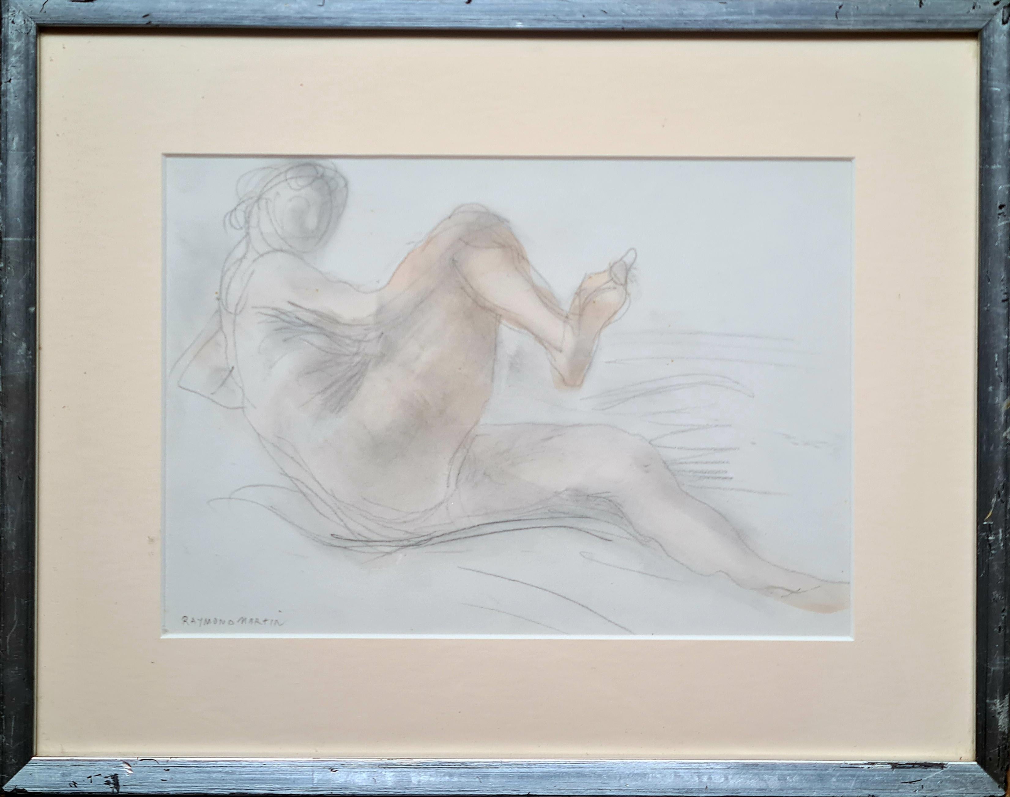 Femme Nue Couchée, Estudio del célebre escultor francés, seguidor de Rodin - Painting de Raymond Martin
