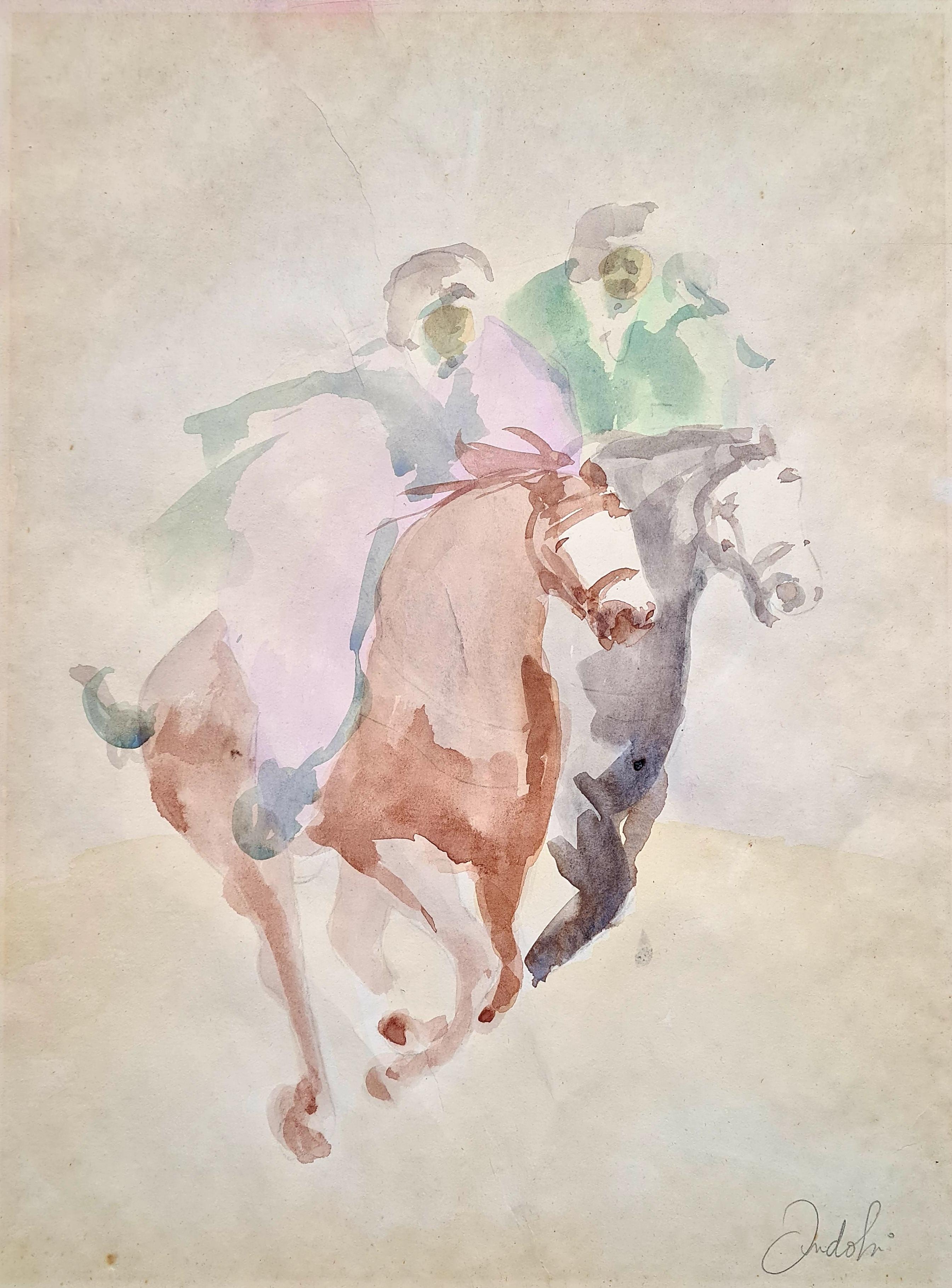 Dessin de chevaux, Étude équine, Les cavaliers orientaux - Painting de Gindoli