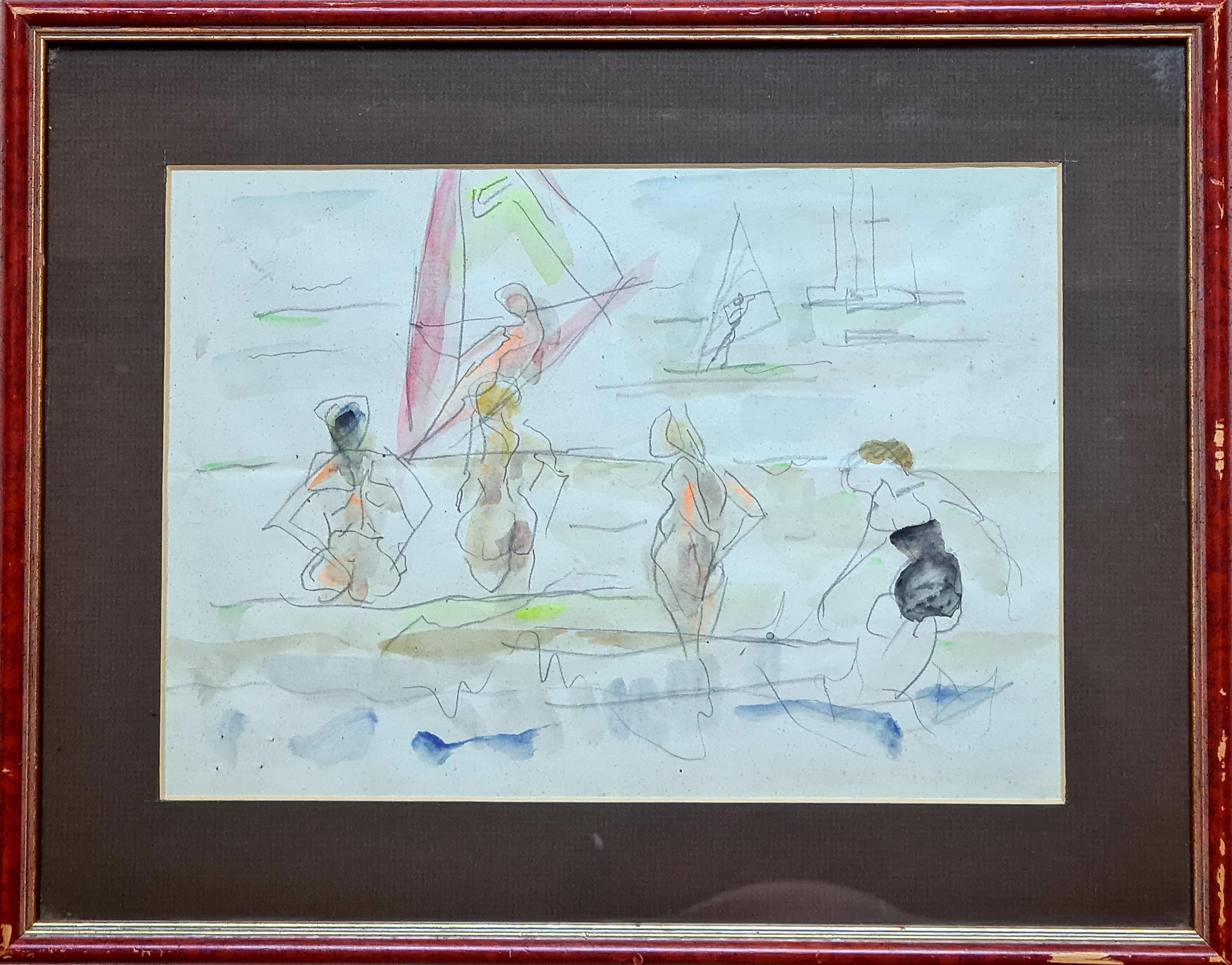 Windsurf con público, Día en la playa, Atribuido a Raymond Moretti en venta 1