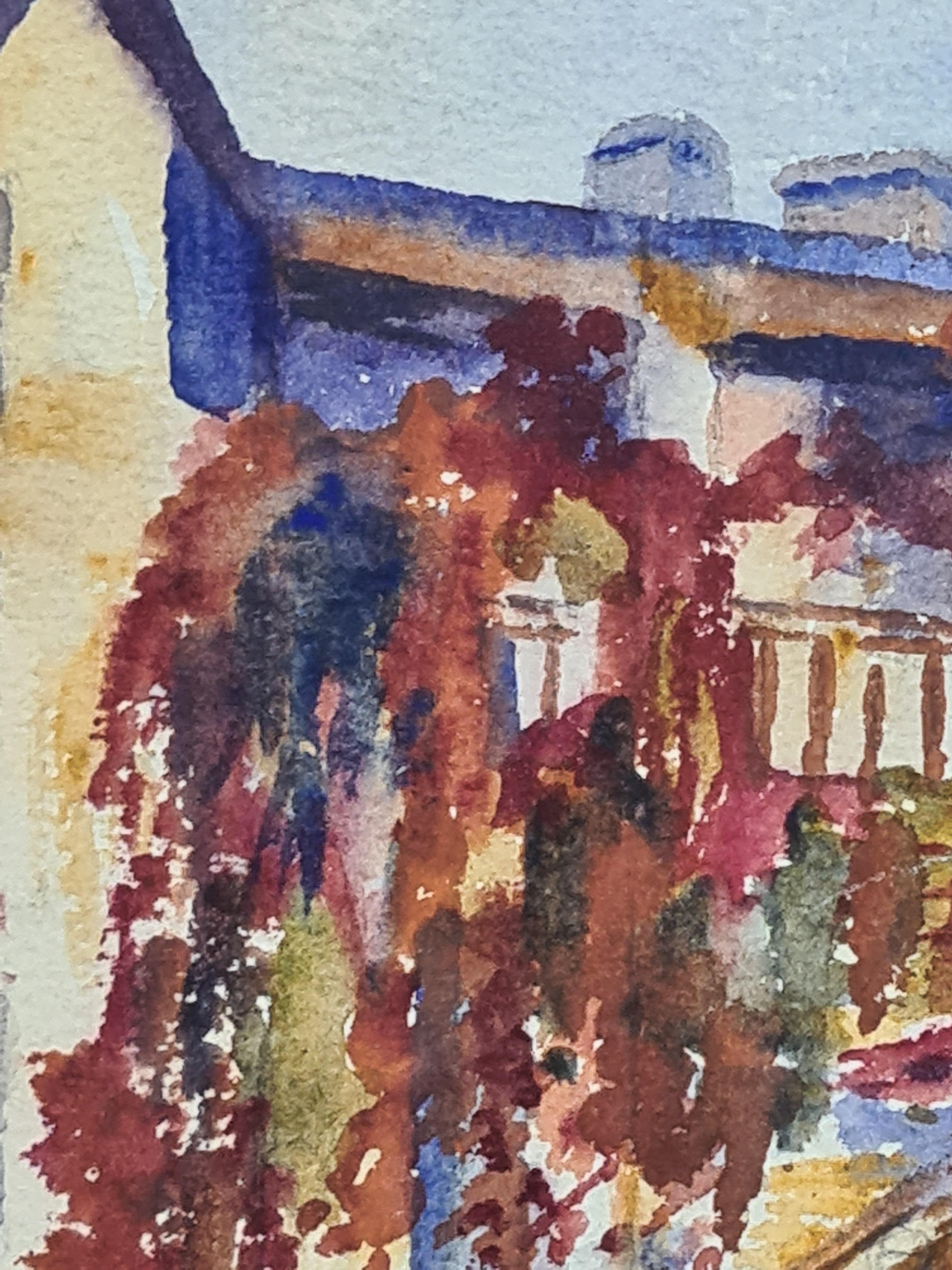 Glicine e fiori in un cortile della Scuola di Barbizon - Landscape Art Grigio di A Ghillies