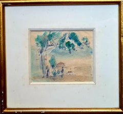 Post Impressionist Landscape Watercolour, Walking the Dog, The Promenade