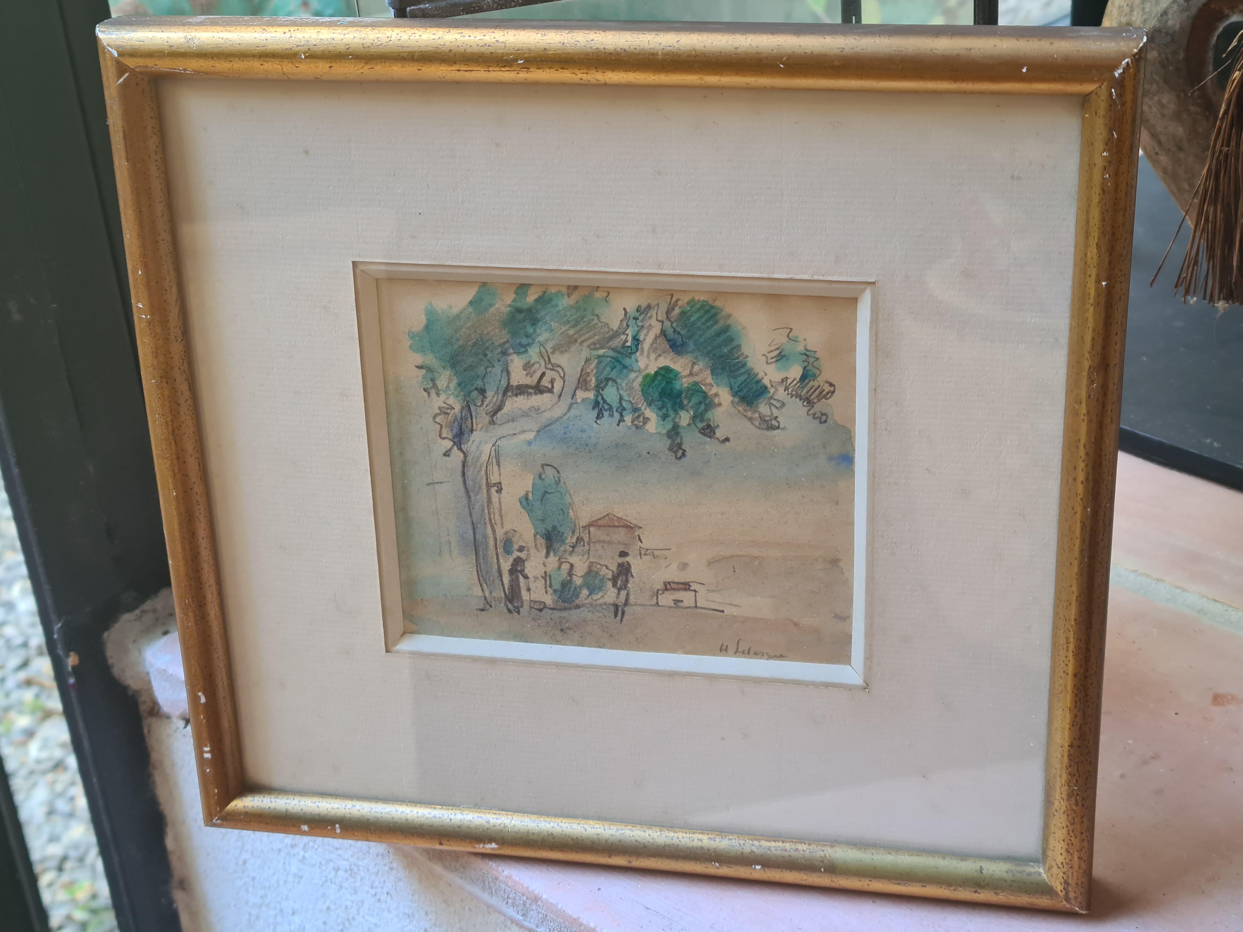 Post Impressionist Landscape Watercolour, Walking the Dog, The Promenade For Sale 5