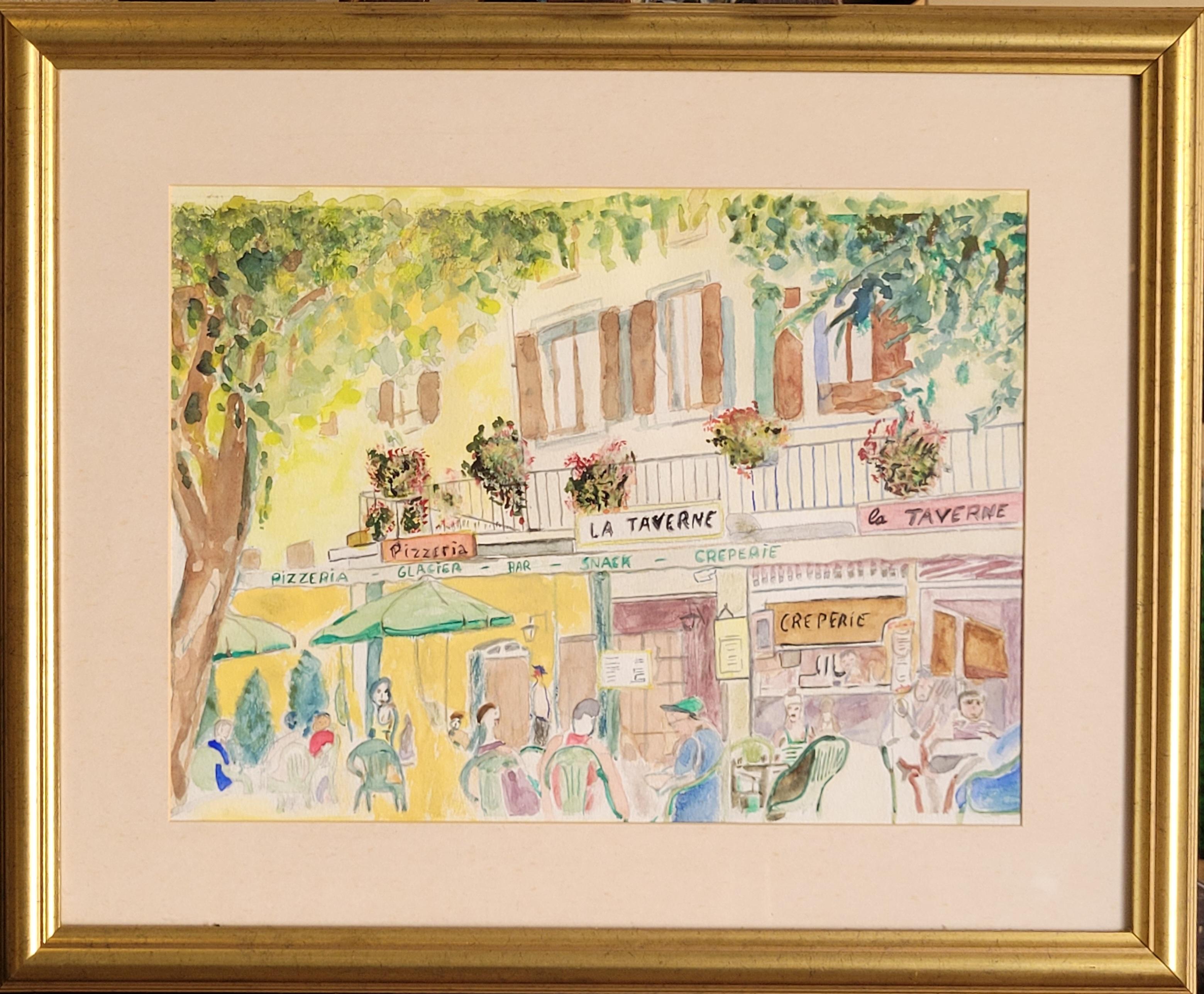 Figurative Art Raymond Lacouture - Scène des cafés français. La Taverne". Aquarelle sur papier...