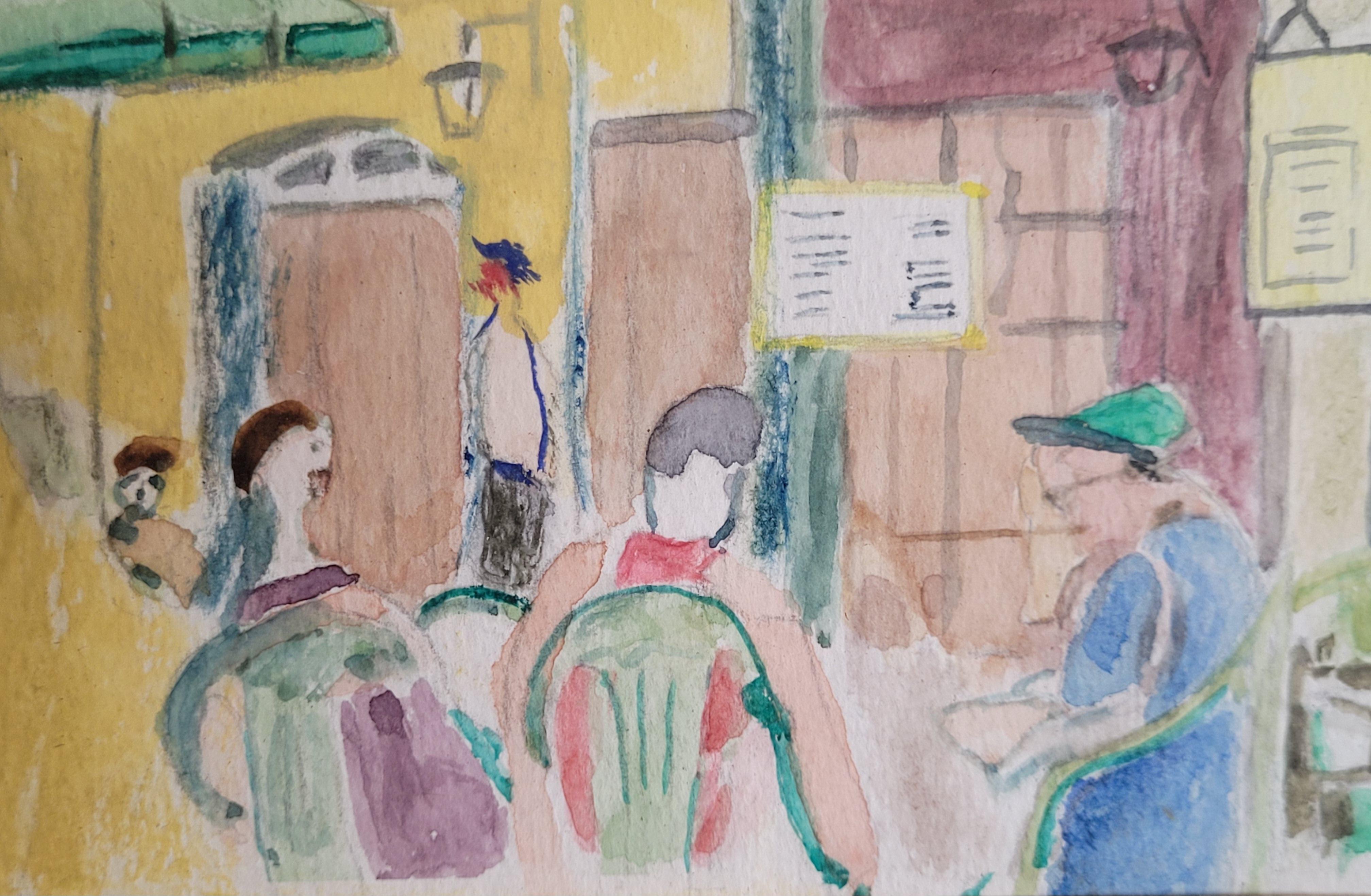 Scène des cafés français. La Taverne