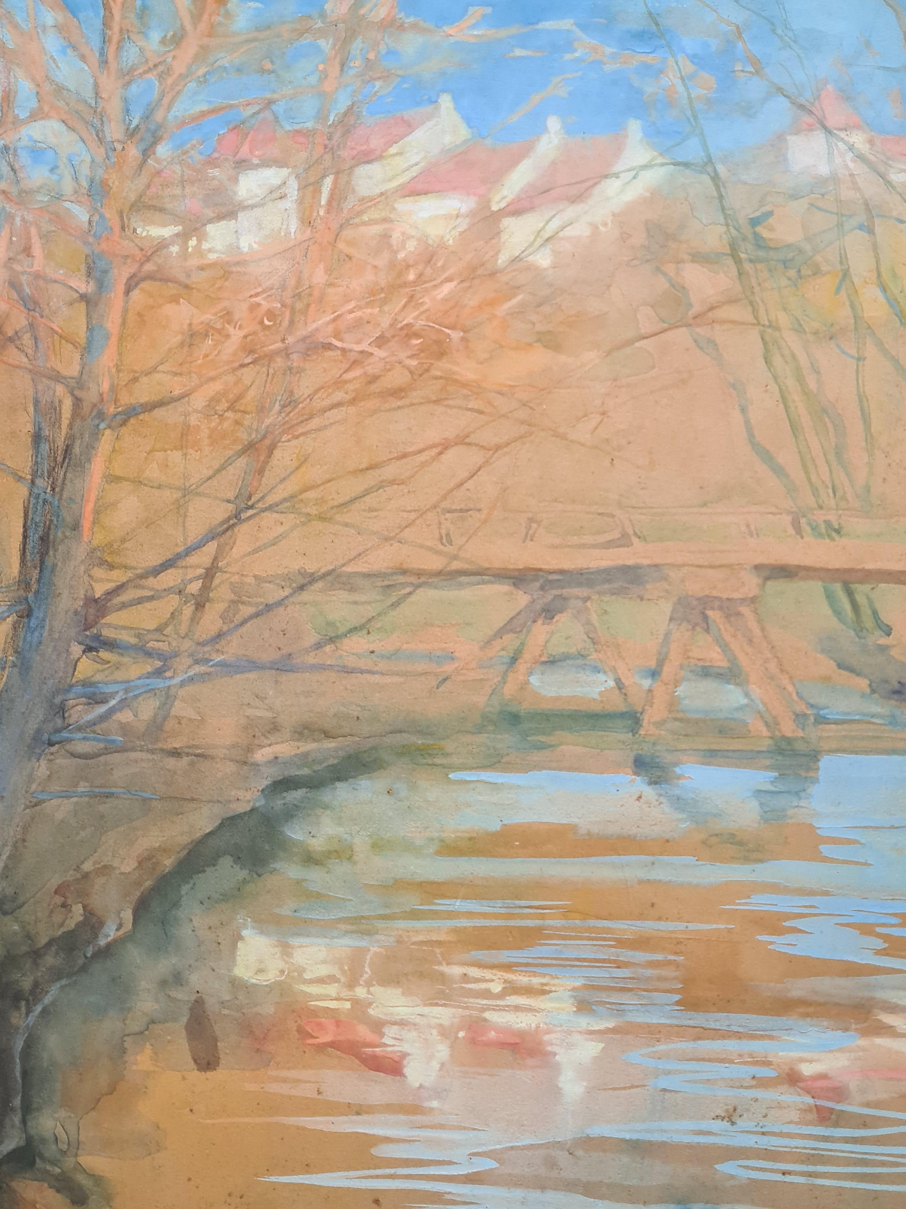 French Impressionist Landscape, Barbizon School, Crossing the River For Sale 1