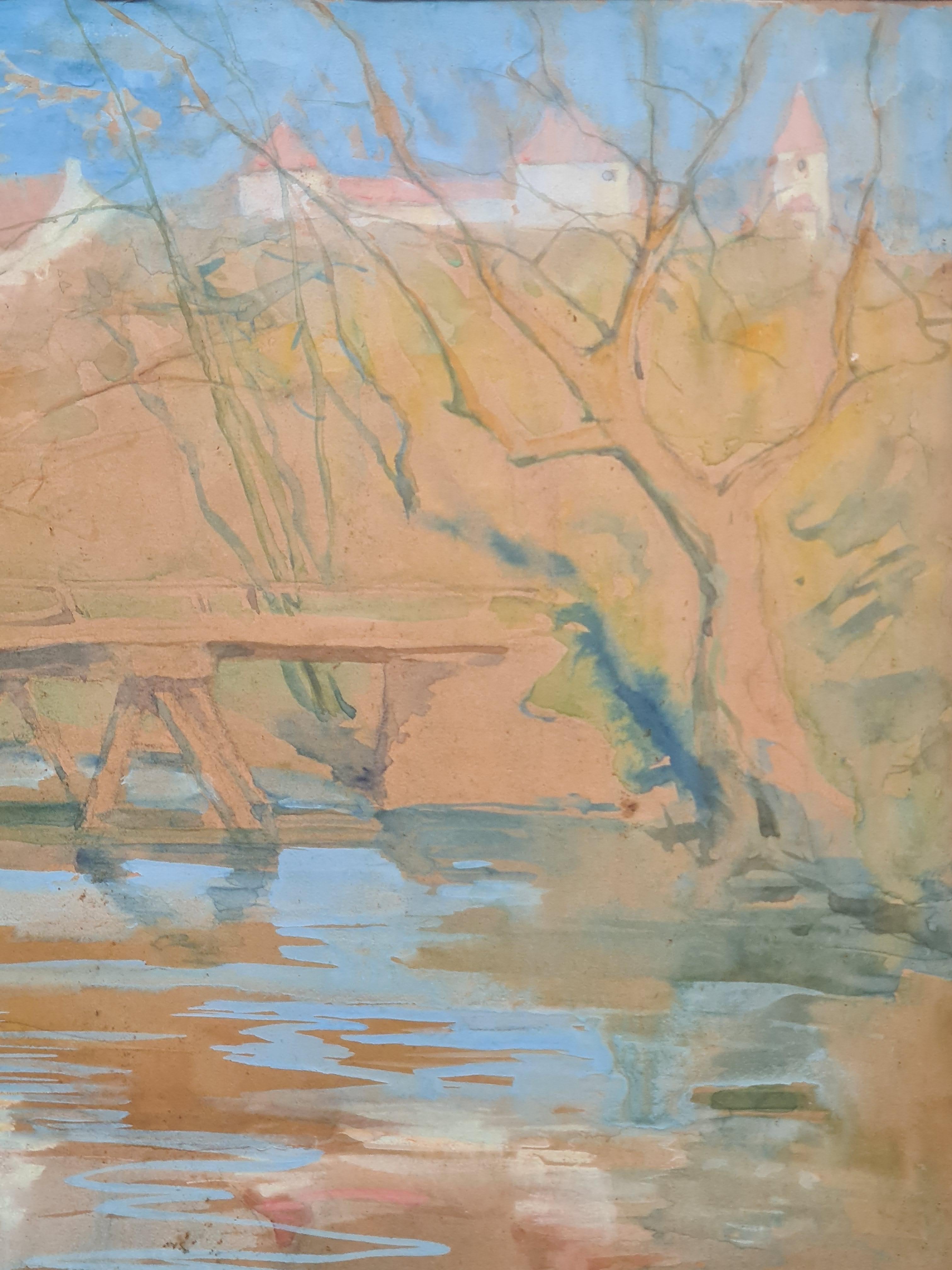 French Impressionist Landscape, Barbizon School, Crossing the River For Sale 2