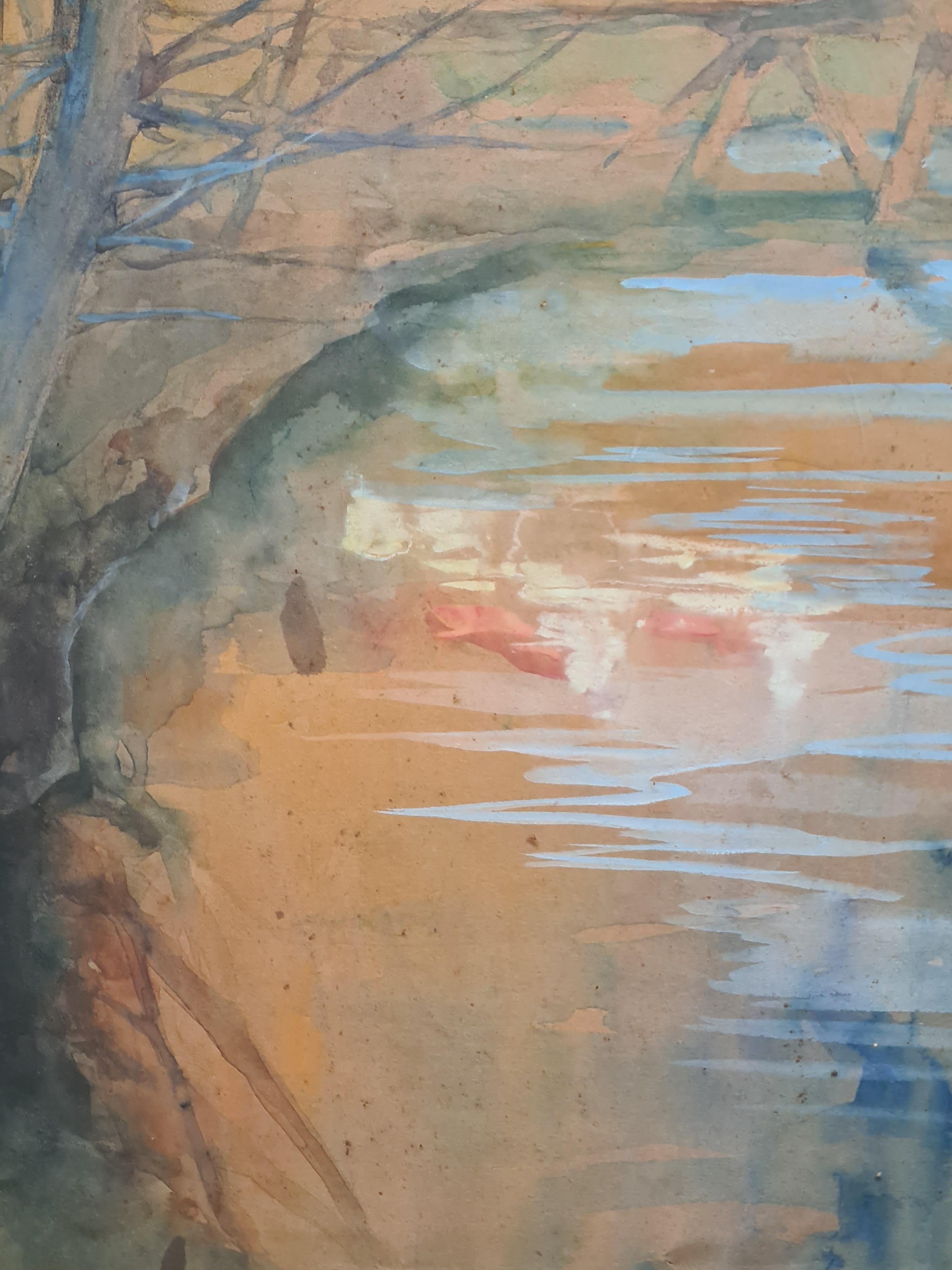 French Impressionist Landscape, Barbizon School, Crossing the River For Sale 4