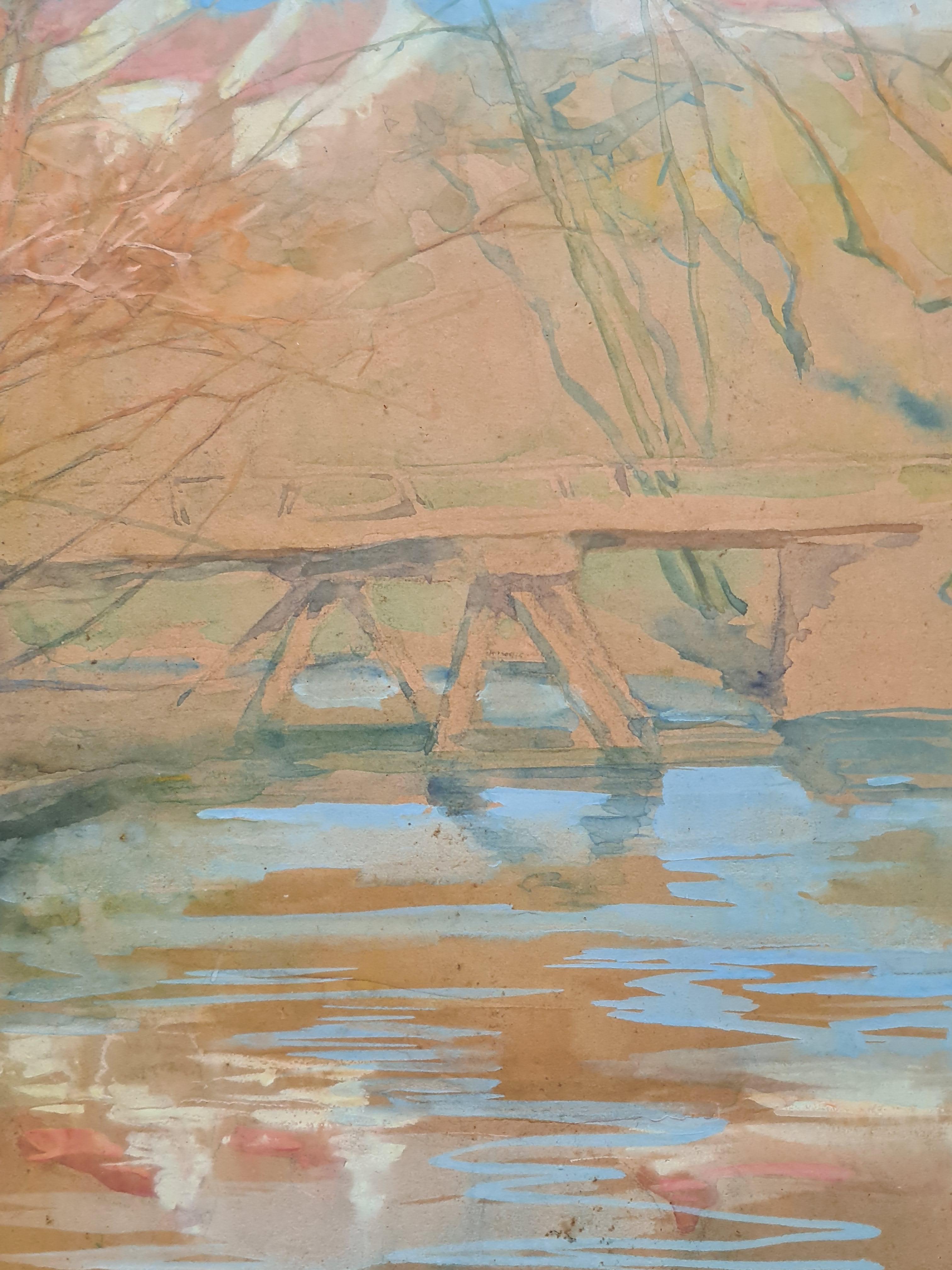 French Impressionist Landscape, Barbizon School, Crossing the River For Sale 5