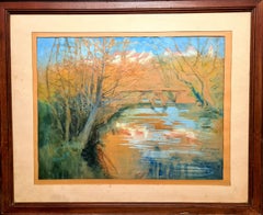 French Impressionist Landscape, Barbizon School, Crossing the River