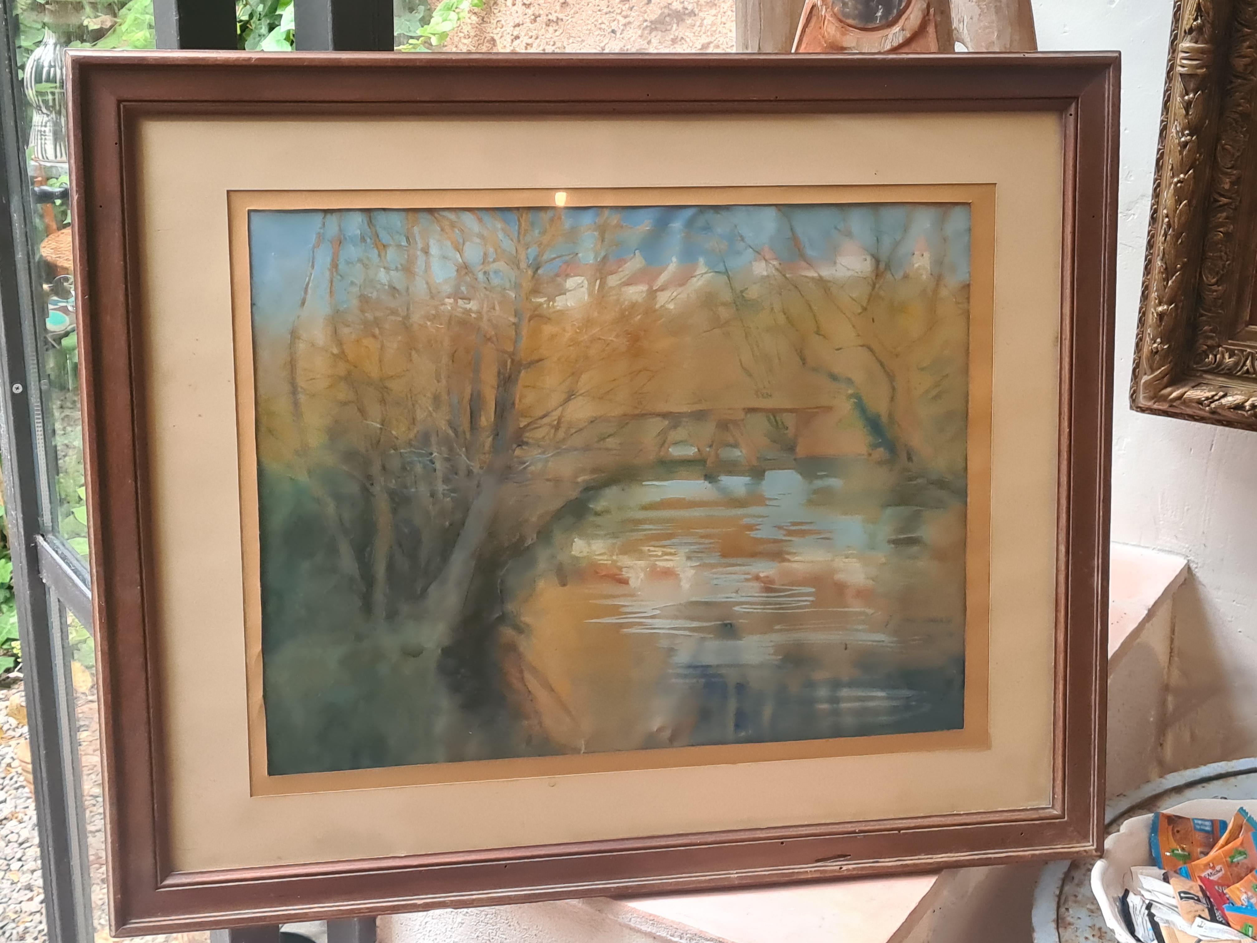 French Impressionist Landscape, Barbizon School, Crossing the River For Sale 7