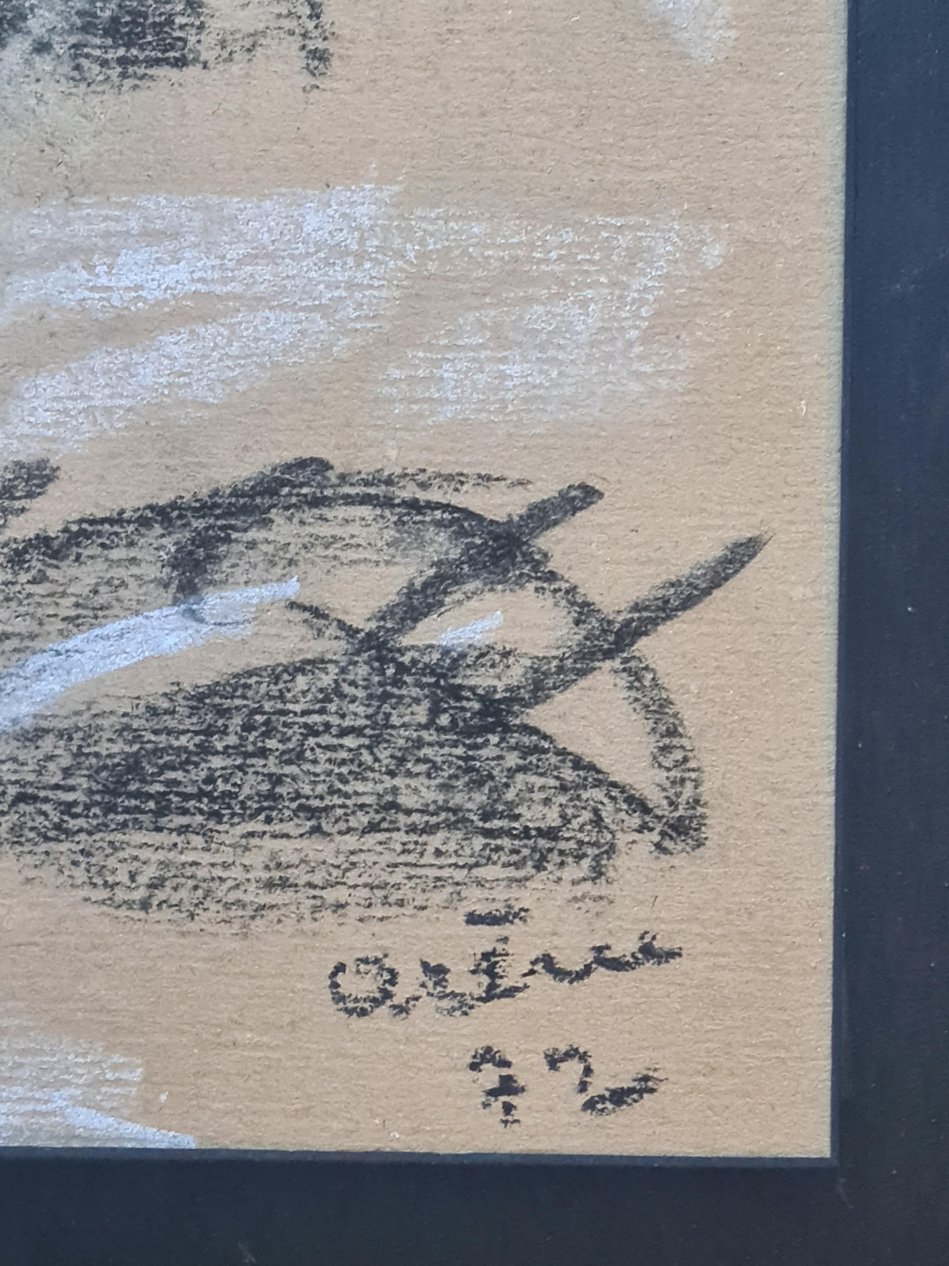 Le Faucheur, dessin post-impressionniste français d'un ouvrier agricole dans les champs - Post-impressionnisme Painting par Jean Arène