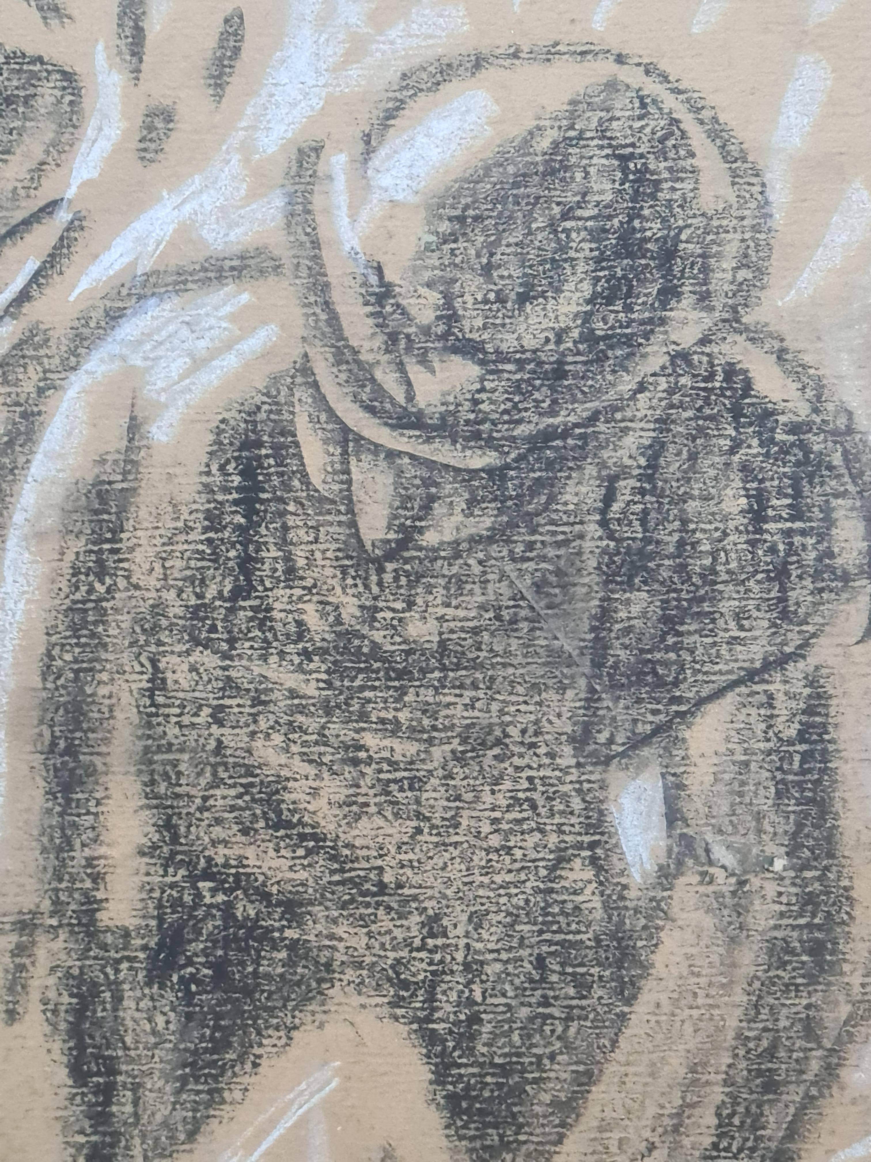 Le Faucheur, dessin post-impressionniste français d'un ouvrier agricole dans les champs - Gris Figurative Painting par Jean Arène