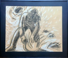 Le Faucheur, French Post Impressionist Drawing of a Farm Worker in the Fields