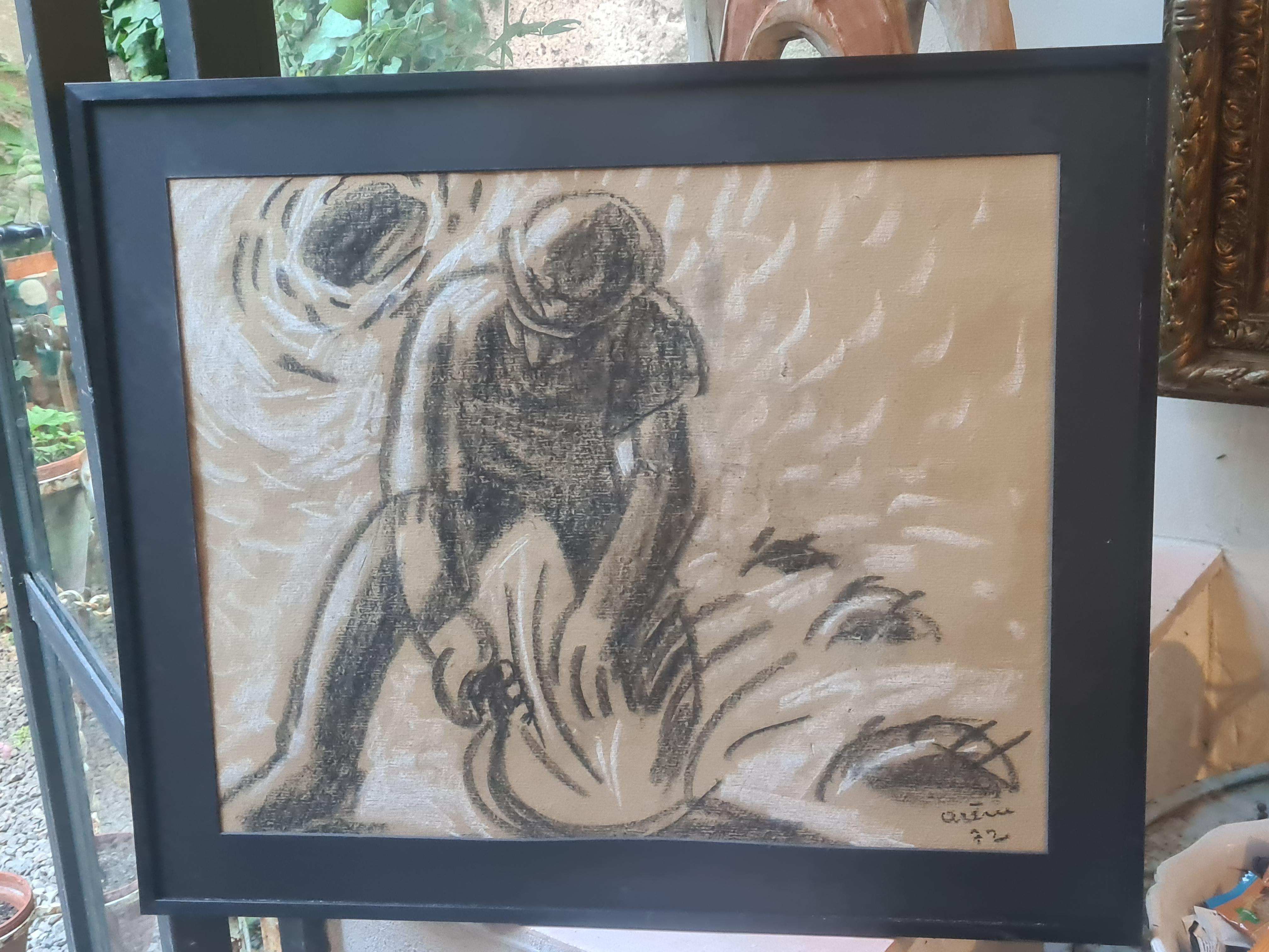 Le Faucheur, dessin post-impressionniste français d'un ouvrier agricole dans les champs en vente 7