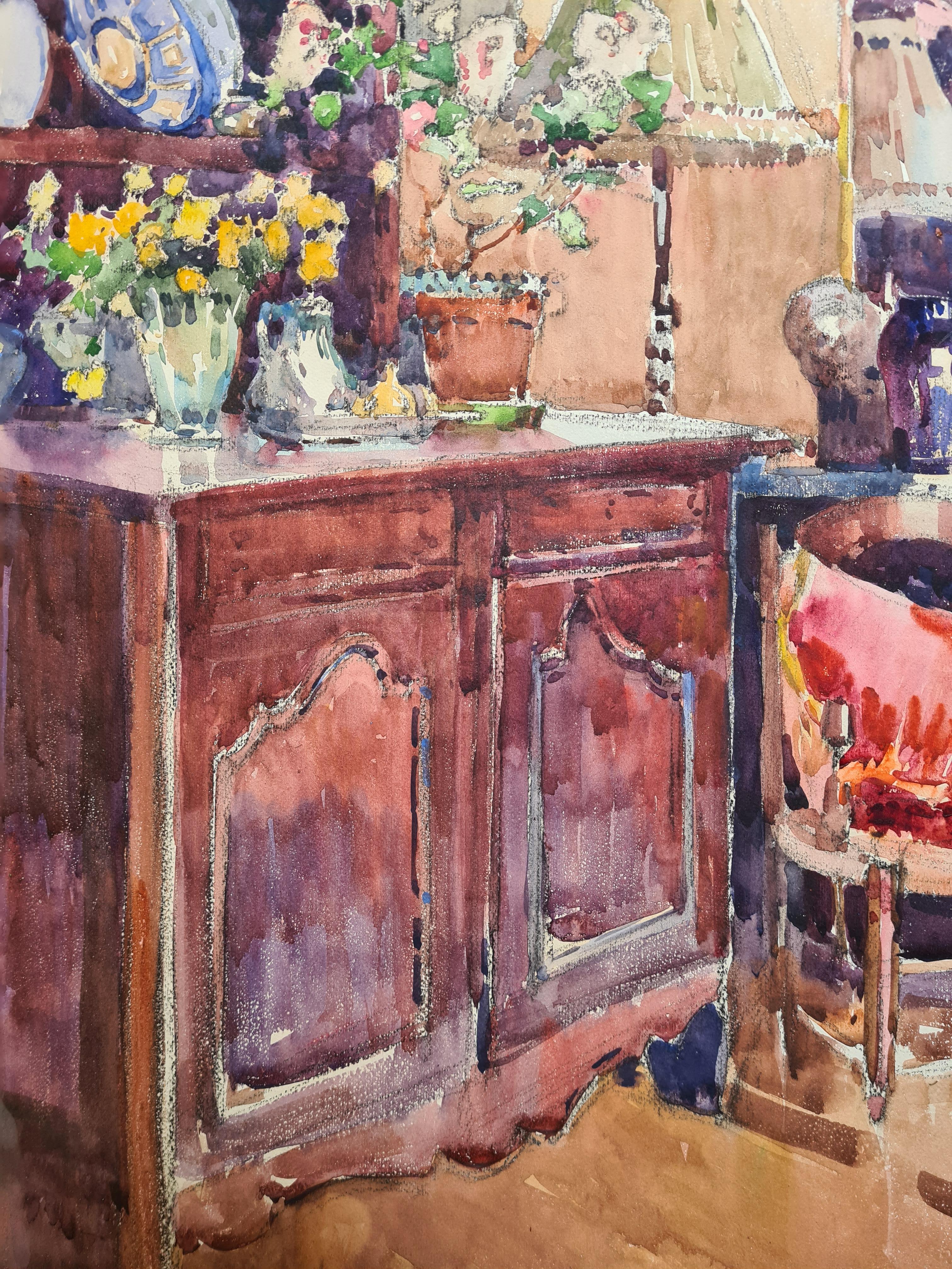 Vista d'interni in stile provenzale francese, Lo Chateau - Interior Painting Beige di César Auguste Drouot, (dit Auguste Drouot) 
