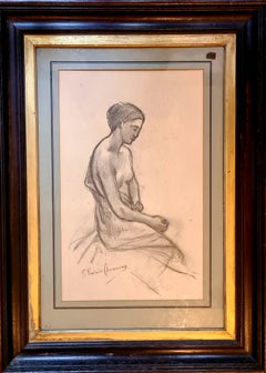 19th Century Academic Study of Female Nude, Original Framed Charcoal Drawing
