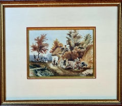 Acquerello di paesaggio rurale, Scuola francese, metà del XIX secolo, incorniciato