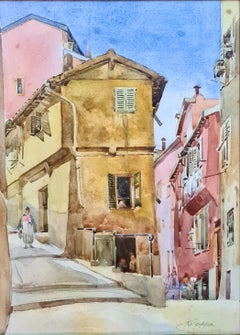 Vieux Nice, Rue de la Providence, acquerello su carta, firmato, 41x32 cm