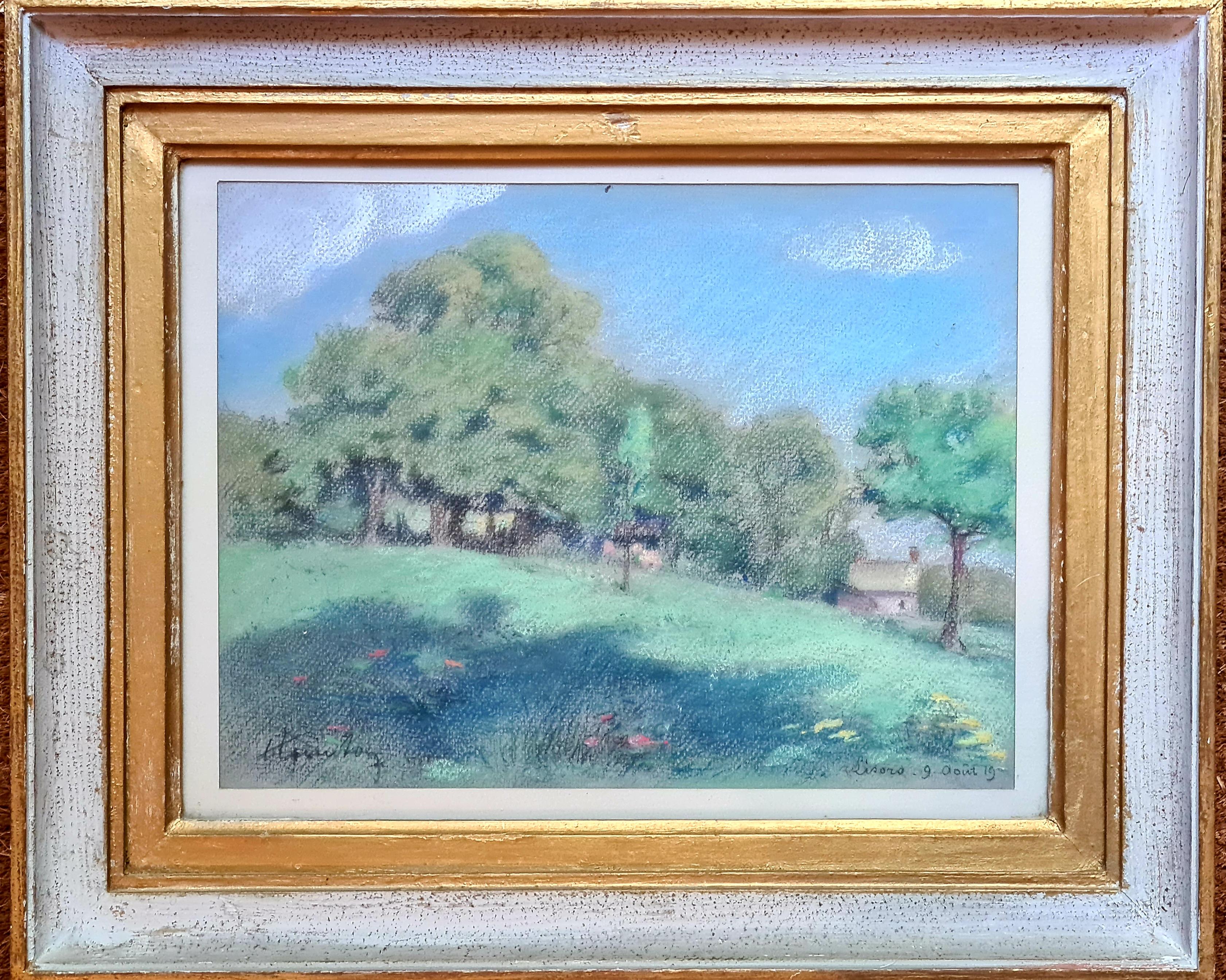 Pastel on Paper Landscape Drawing, Early 20th Century