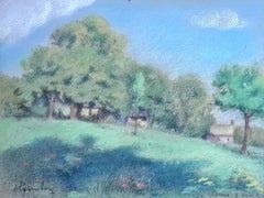 Pastel on Paper Landscape Drawing, Early 20th Century