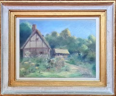Zwei Pastellzeichnungen auf Papier, Darstellungen eines Häuschens und einer Landschaft, Anfang des 20. Jahrhunderts