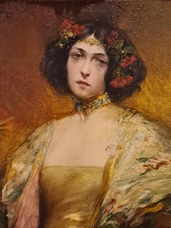 Belle Epoque portrait of young woman, Adele in a silk robe