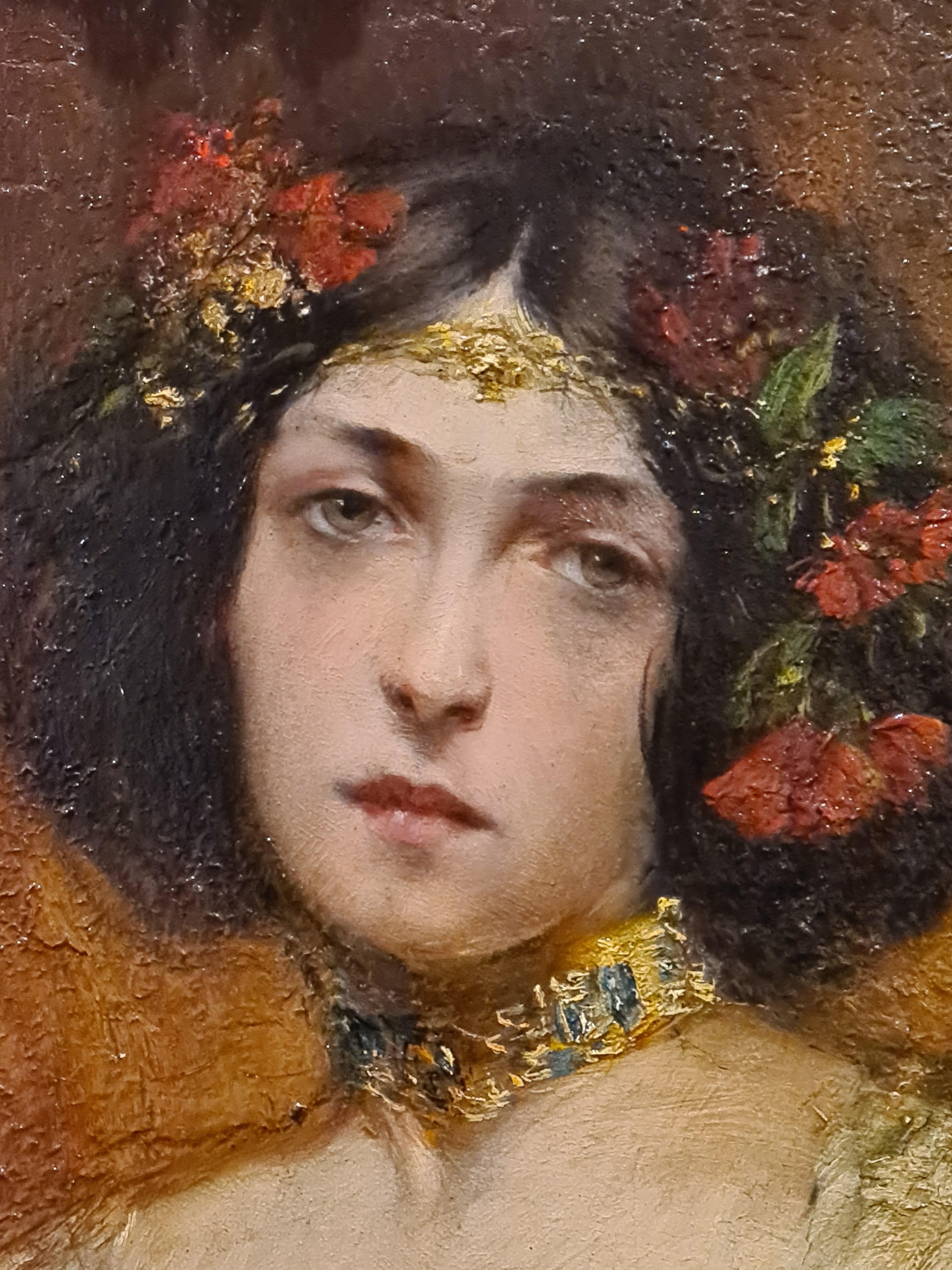 Das Porträt einer jungen Frau aus der Belle Epoque:: Adele in einem Seidenkleid (Post-Impressionismus), Painting, von Raymond Allegre