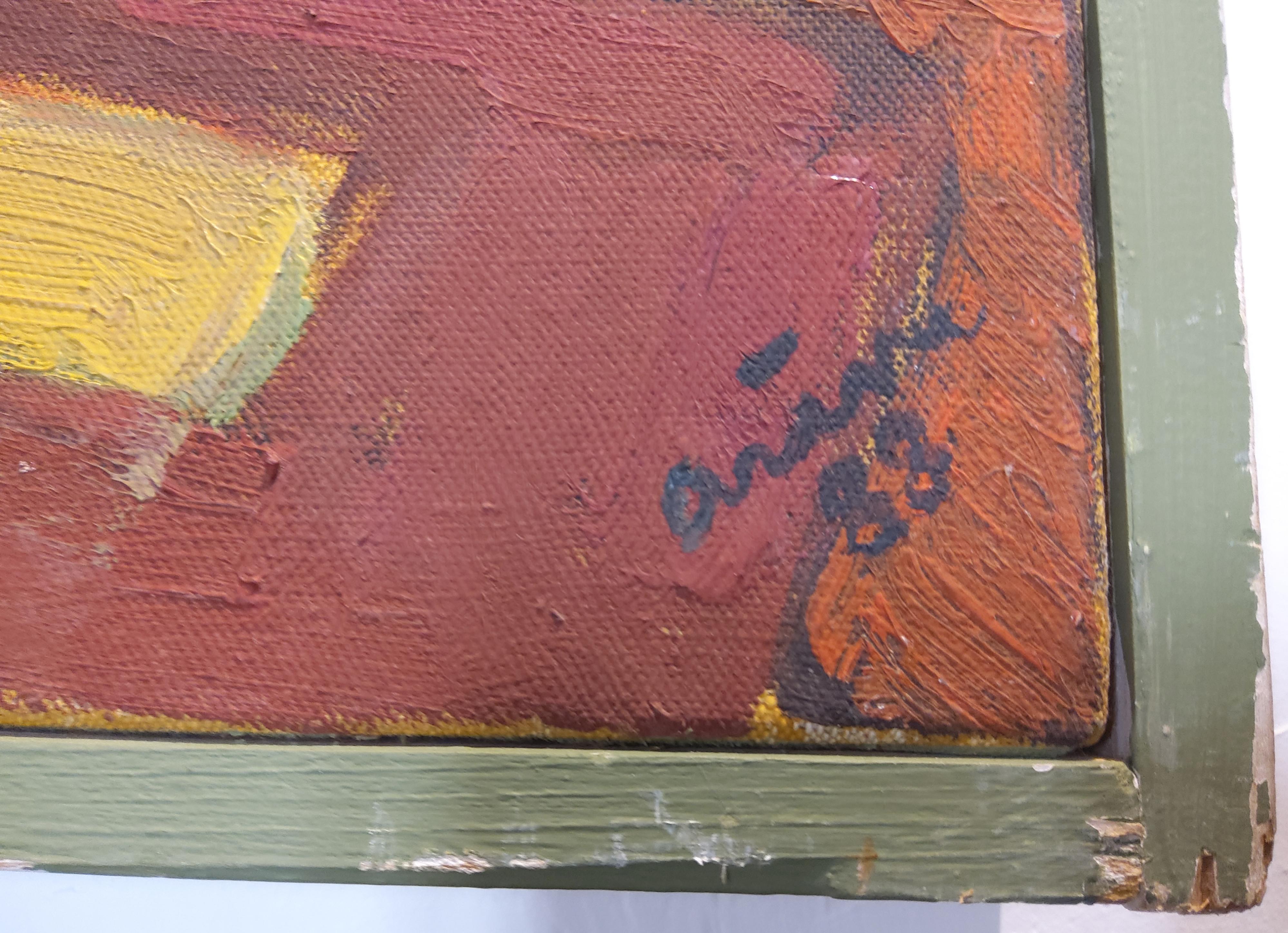 Großer ruhender weiblicher Akt, fauvistisches Öl auf Leinwand von Jean Arène (1929 - 2020).

Diese große Darstellung eines weiblichen Aktes, der auf einem sehr dekorativen Kelim liegt, ist von Gaugin und seiner Serie von Gemälden polynesischer