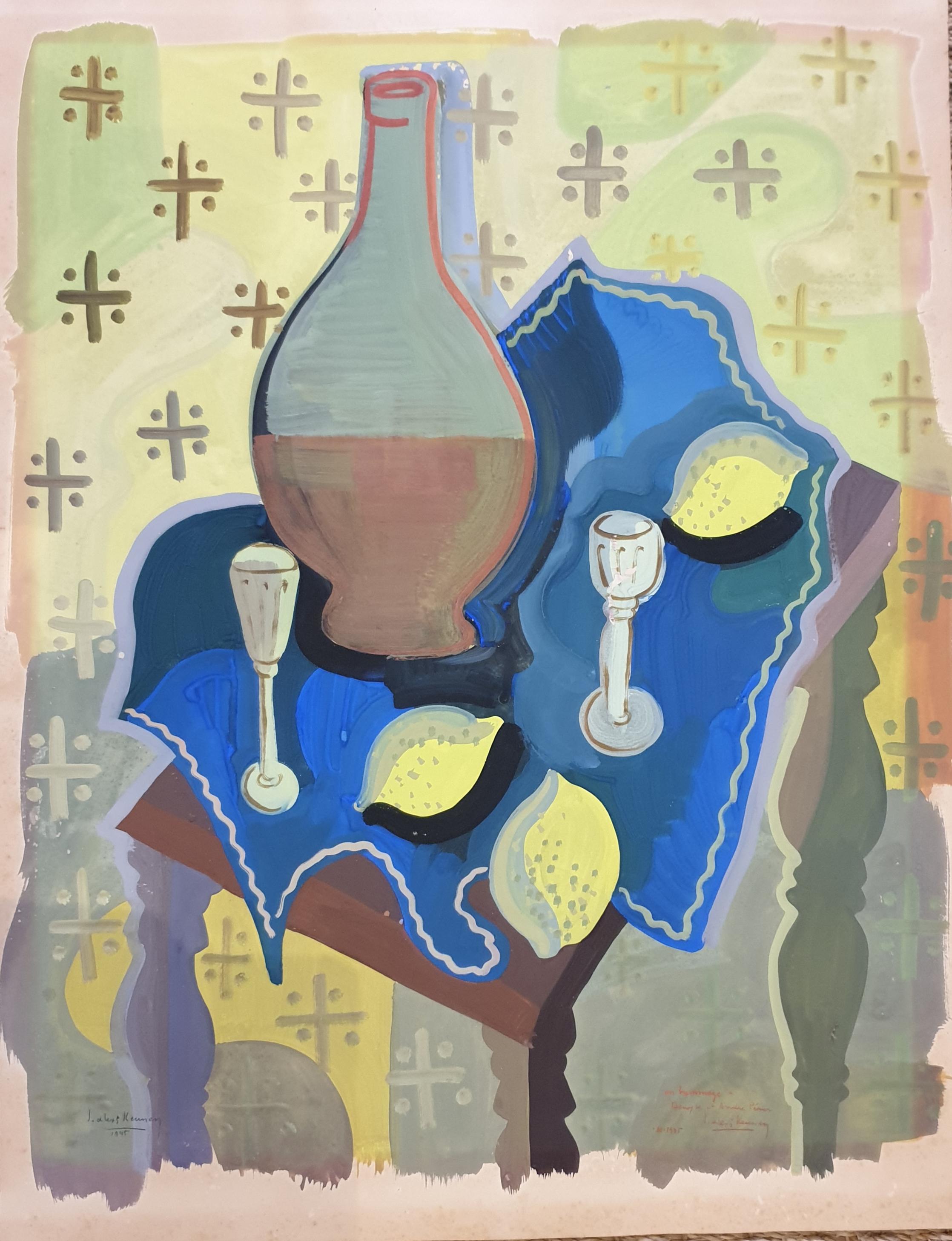 Alexis Keunen Interior Painting - Still life , Tablescape with Lemons