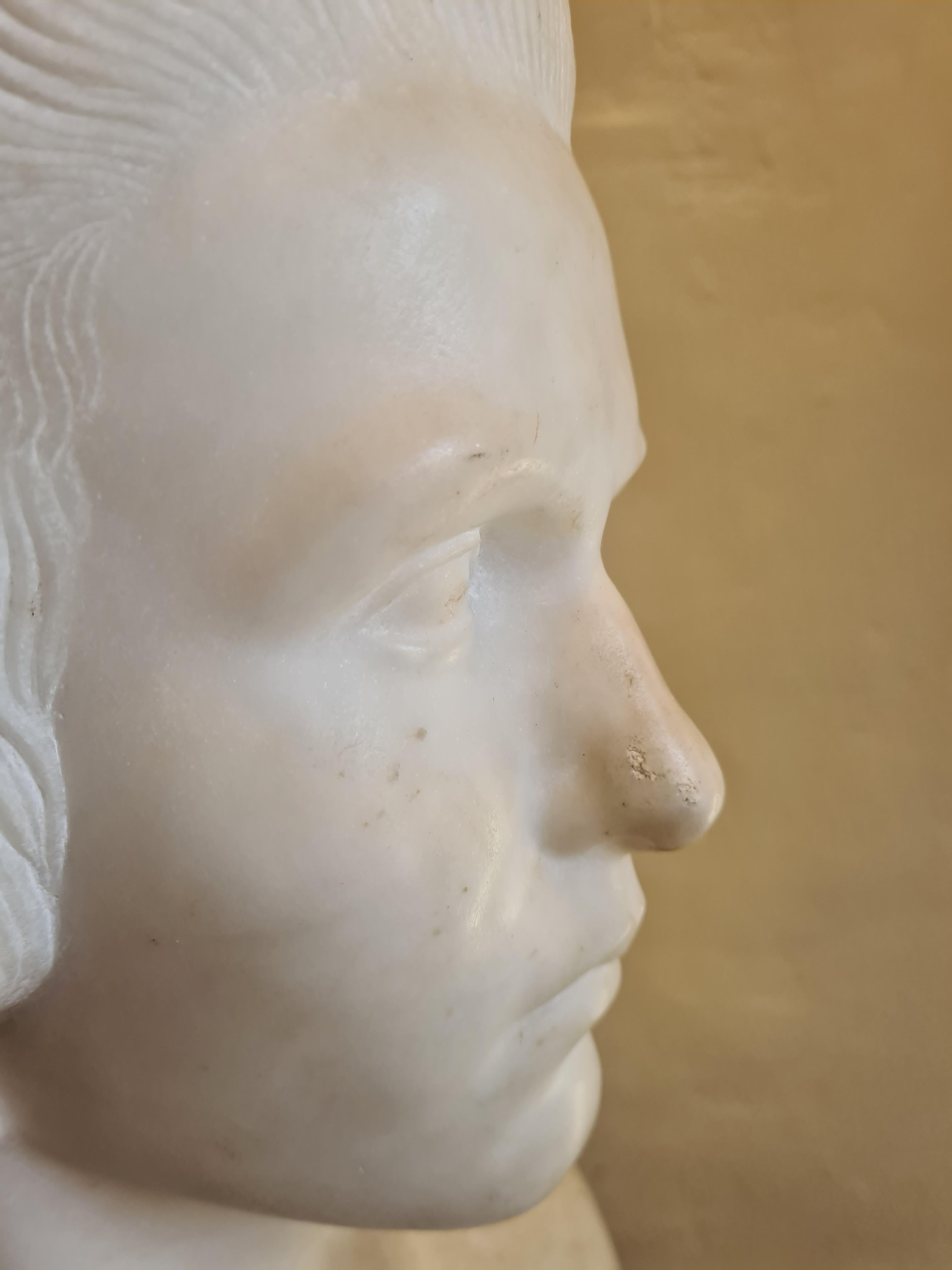 Art Déco Period Large Carrara Marble Sculpture Bust. For Sale 5