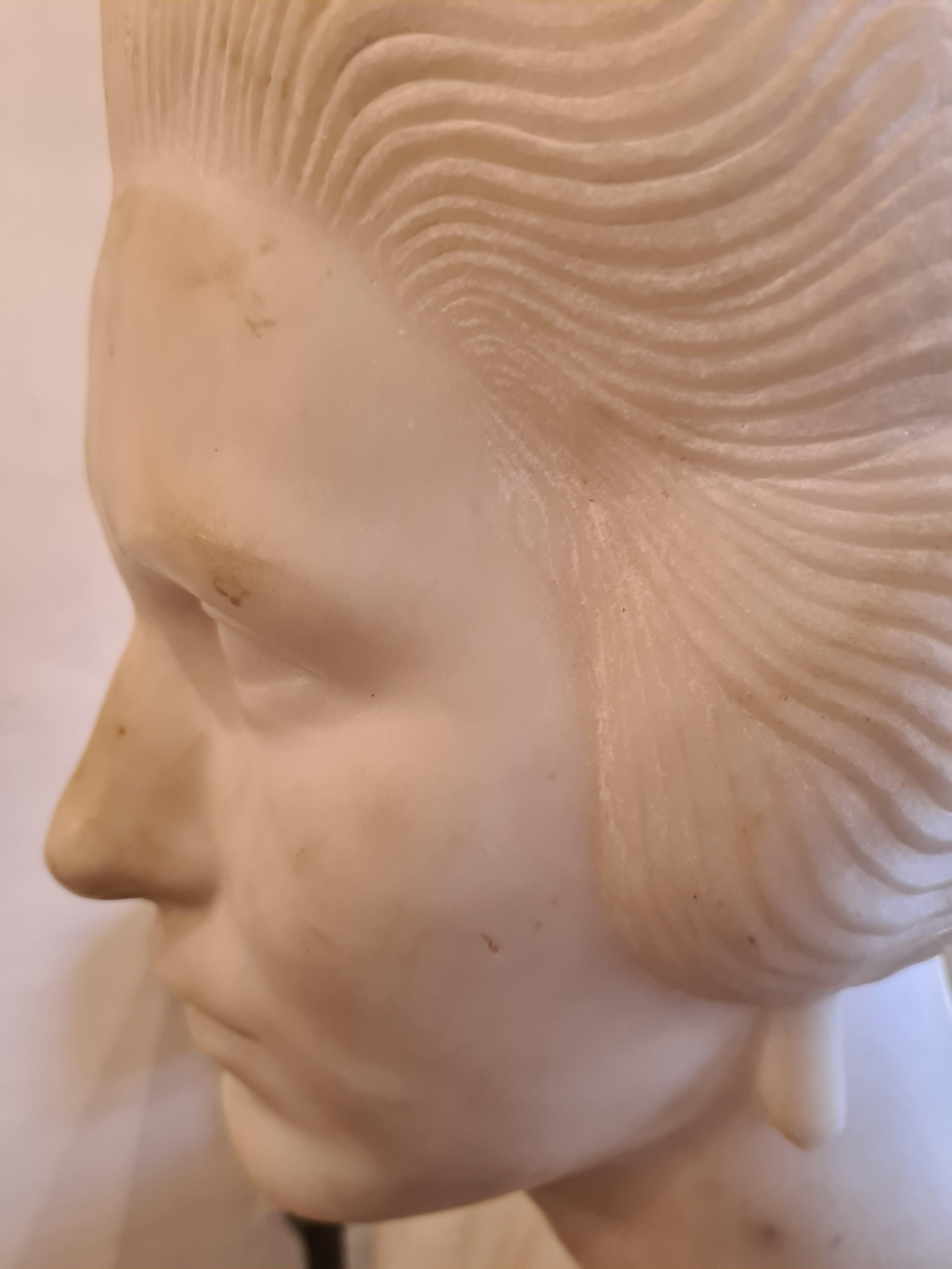 Art Déco Period Large Carrara Marble Sculpture Bust. For Sale 6