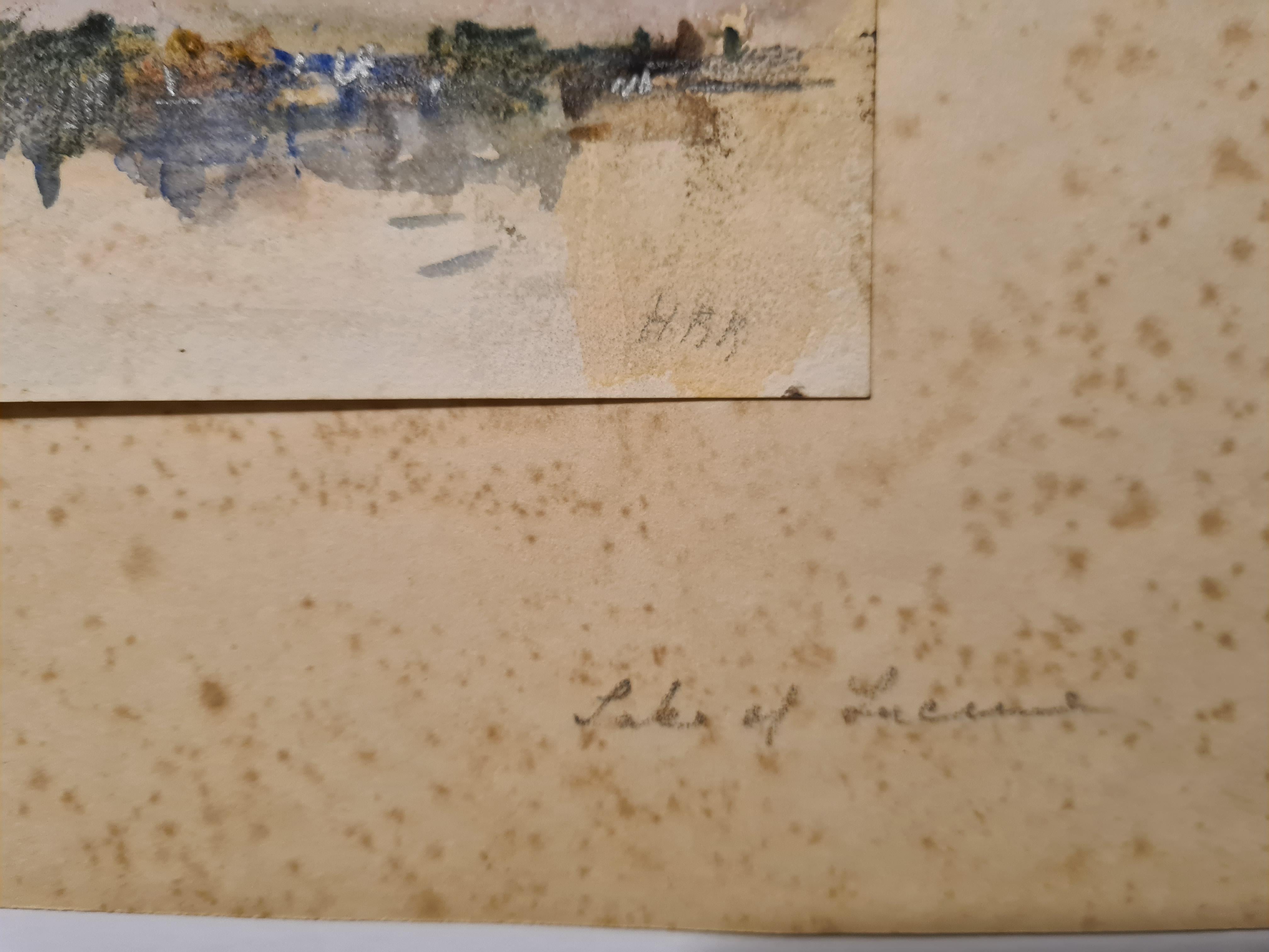 19th century Impressionist view, in watercolour, in the style of Turner, of Lake Lucerne, Switzerland by Hercules Brabazon Brabazon. The work is titled and initial signed (HBB) by the artist. A very evocative work, in its day very modern and cutting