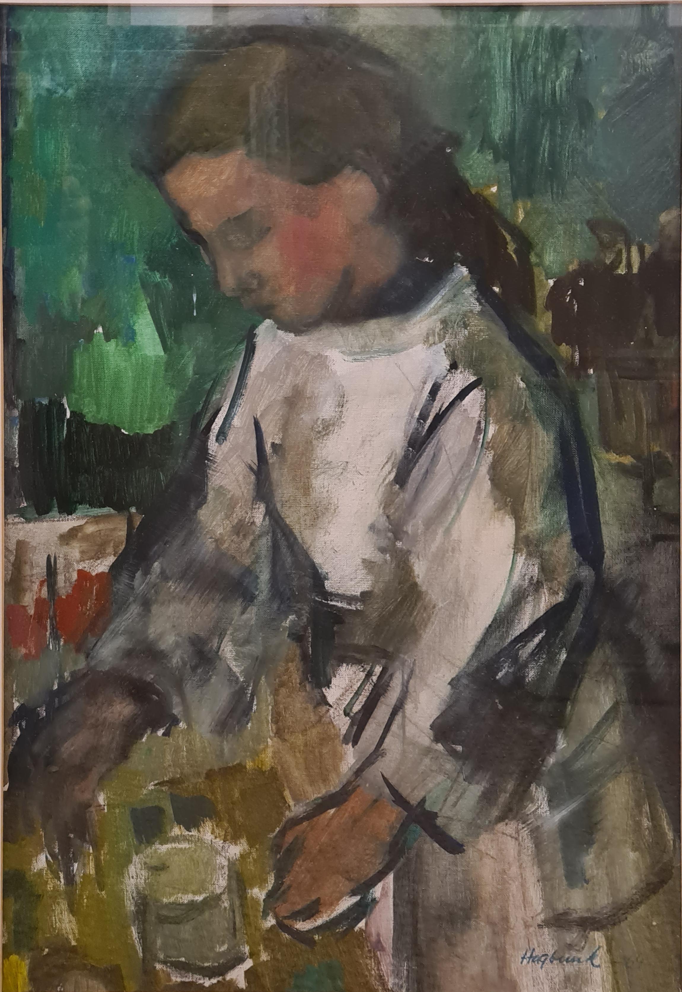 Bodil Hagbrink Interior Painting - Large Swedish Impressionist painting of a Girl in a White Dress
