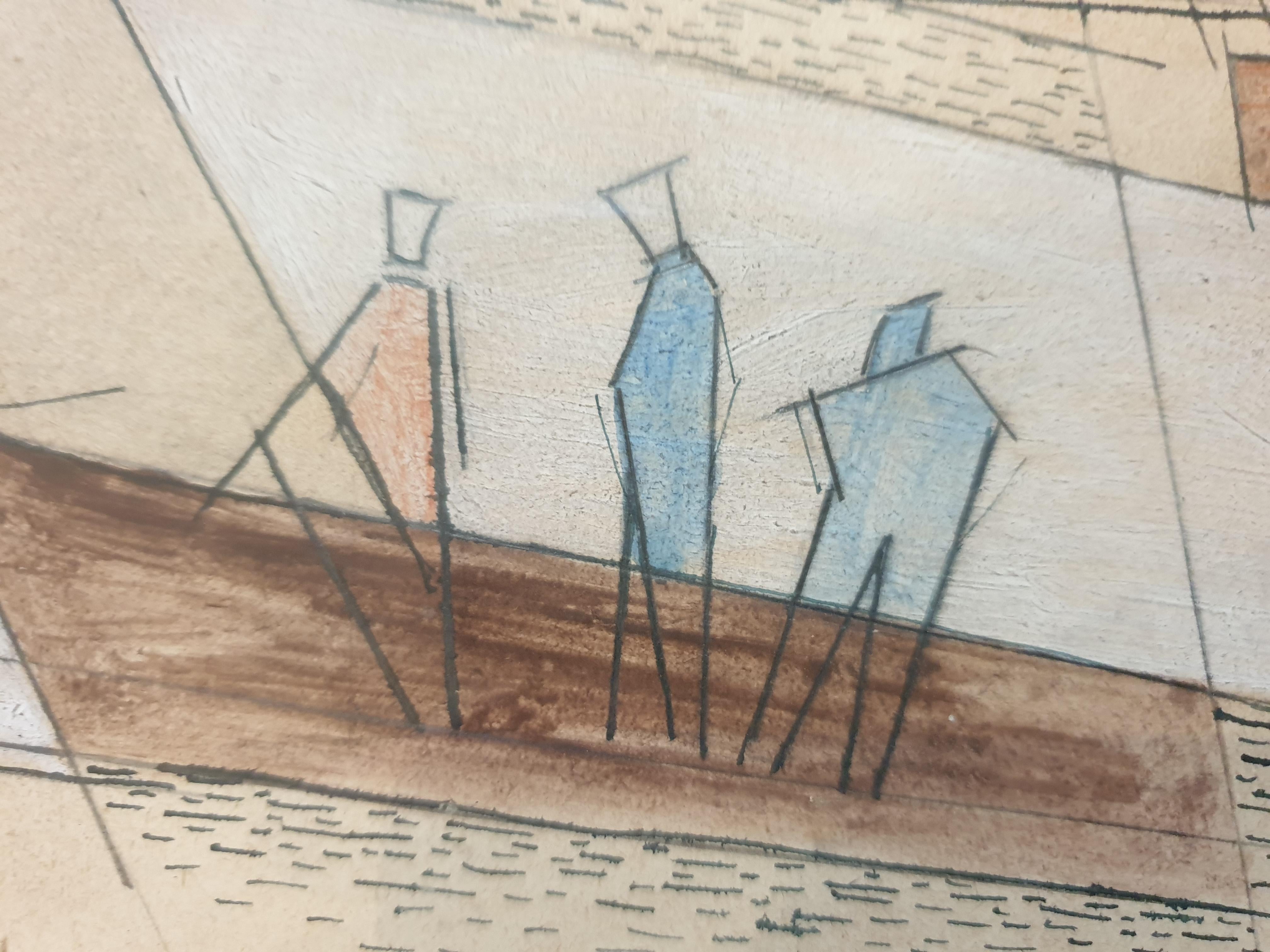 Aquarelle cubiste de la fin de la période Art déco représentant une scène portuaire nautique, peinte par Yan Bernard Morel (dit Yan Bernard Dyl ) en 1939.

Yan B. Morel, né le 18 juin 1887, est un peintre, paysagiste, décorateur, illustrateur et