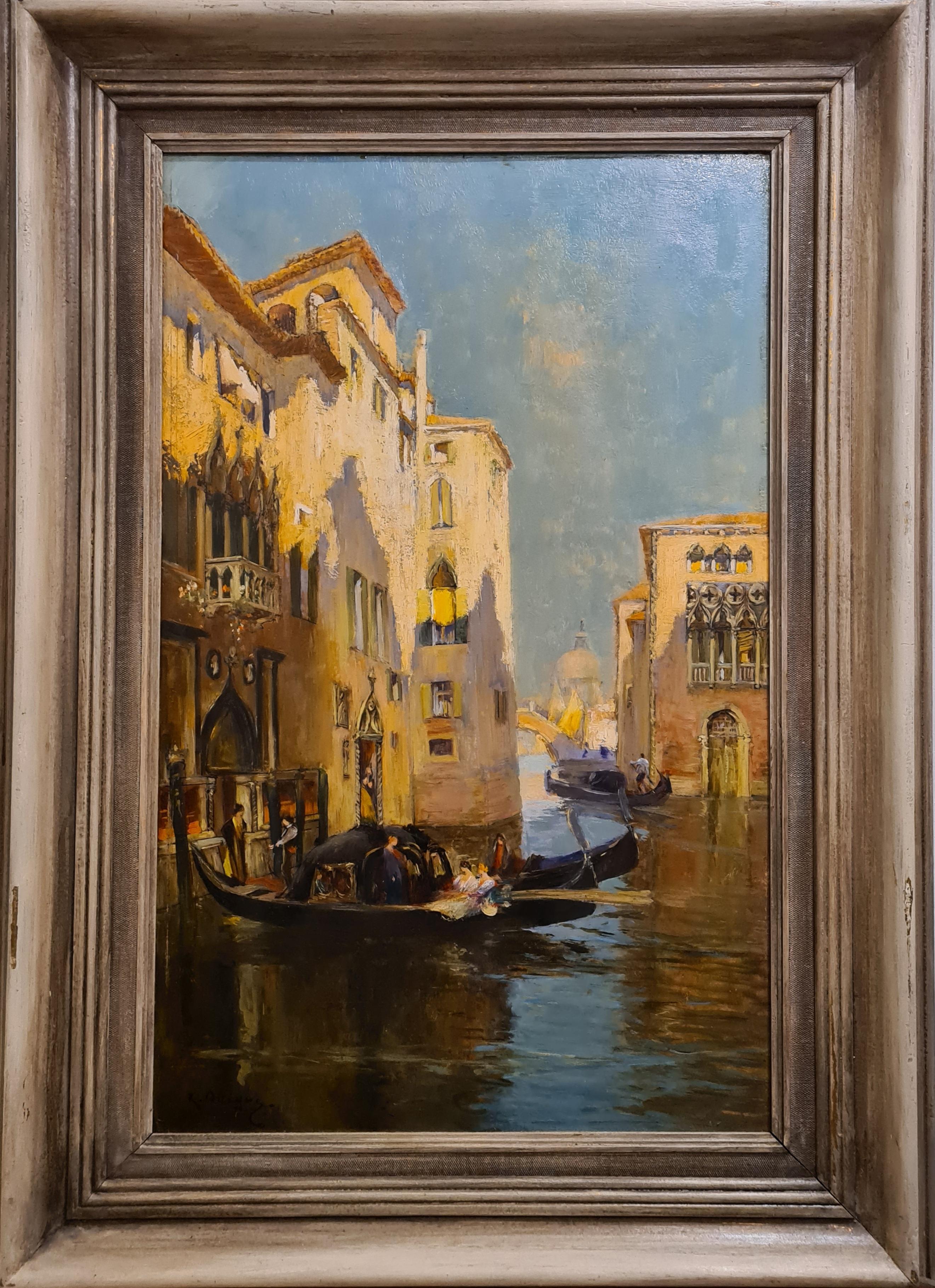 Raymond Allègre  Landscape Painting - Venice, Rio and Ponte San Moise, View Towards Santa Maria della Salute