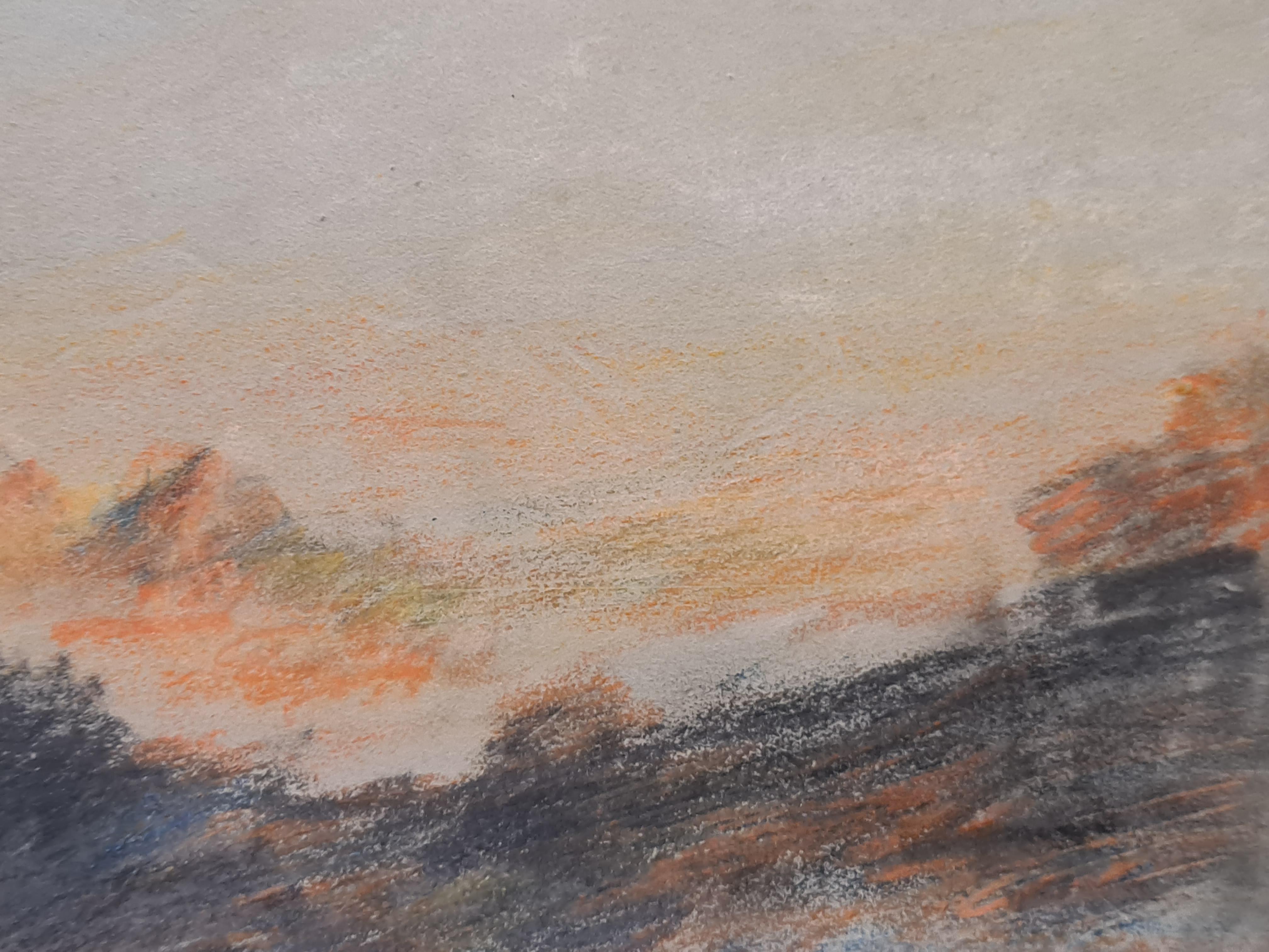 Sunset on the Alps - Brown Abstract Drawing by Hercules Brabazon Brabazon