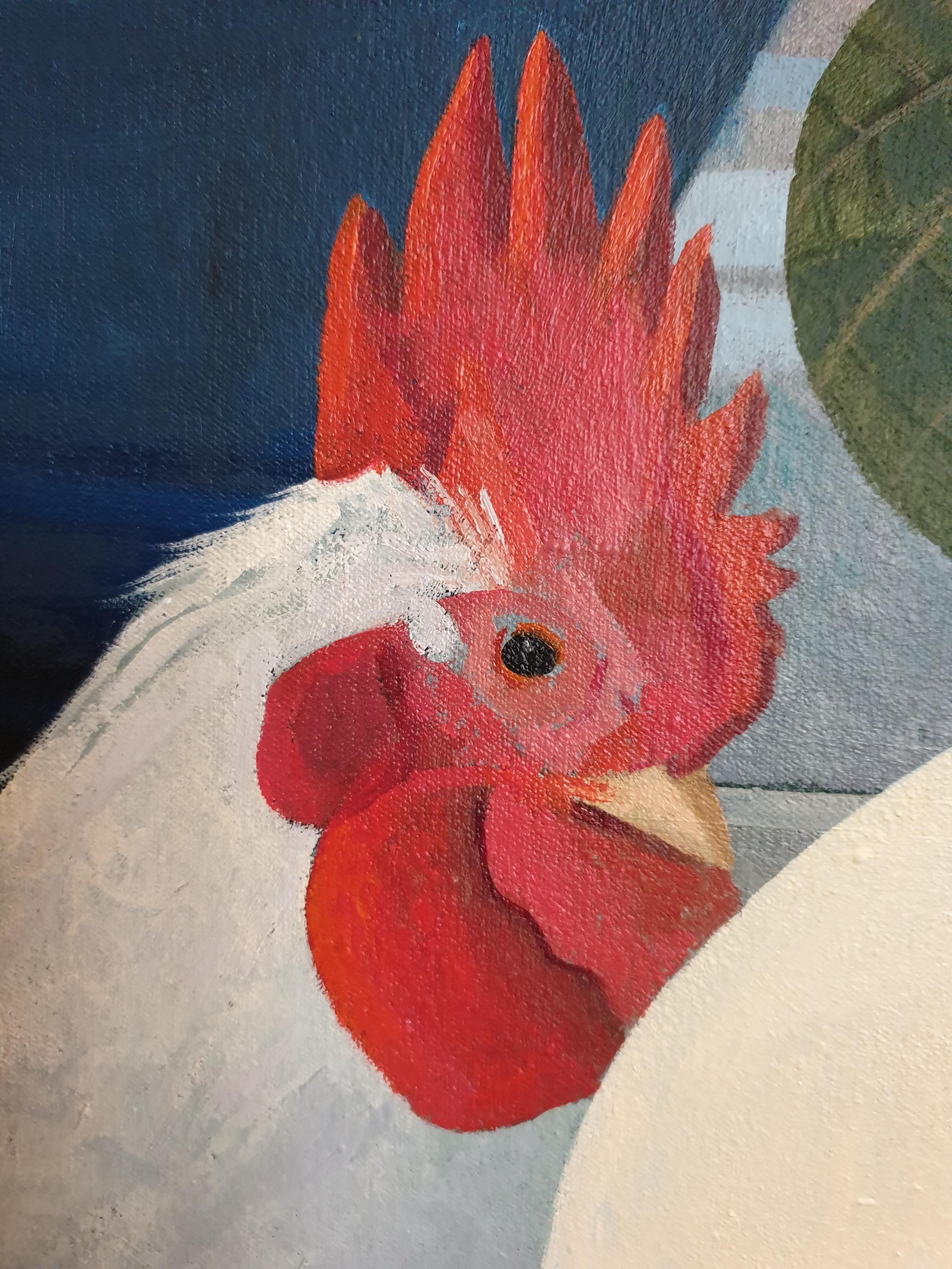 Grande huile contemporaine surréaliste sur toile de l'artiste écossais Frank McLean Docherty R.S.W.

Cette œuvre, merveilleusement colorée, ludique et érotique, est typique du sens de l'humour dont l'artiste fait preuve dans toutes ses œuvres. Le