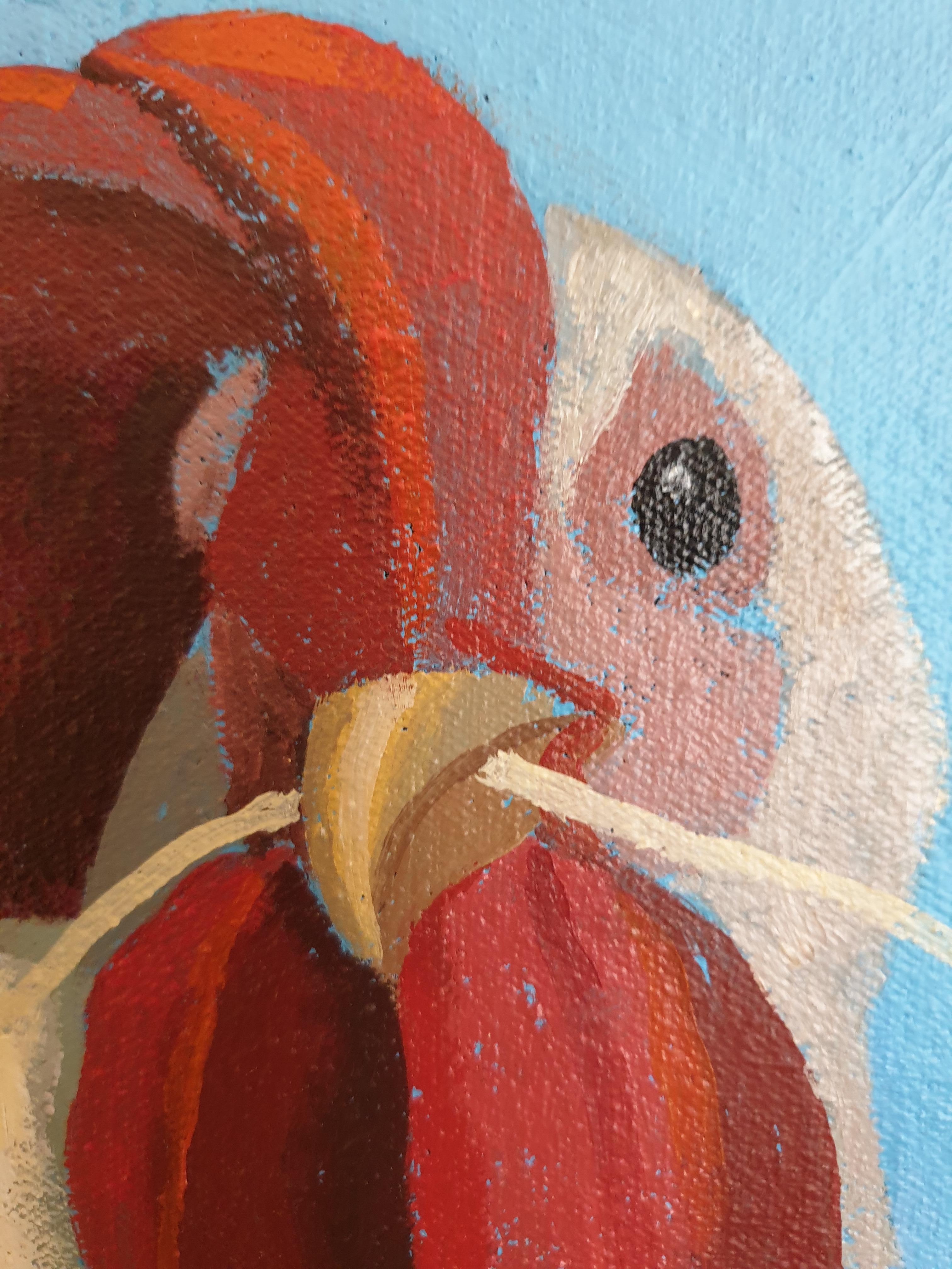 Bonjour Hen ! Grande huile sur toile contemporaine surréaliste. en vente 10