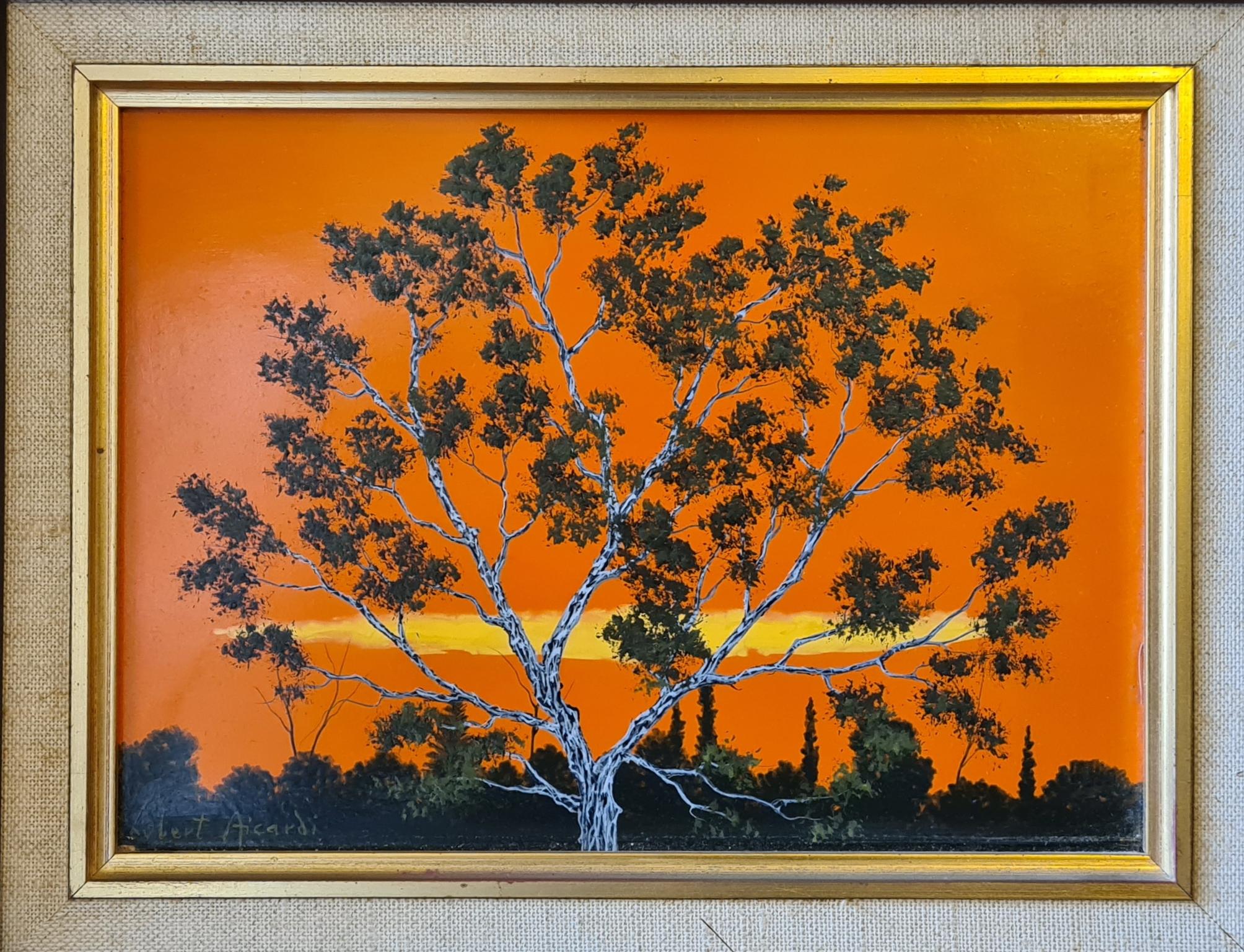 Hubert Gui Raymond Aicardi Landscape Painting - Surrealist Tree at Sunset
