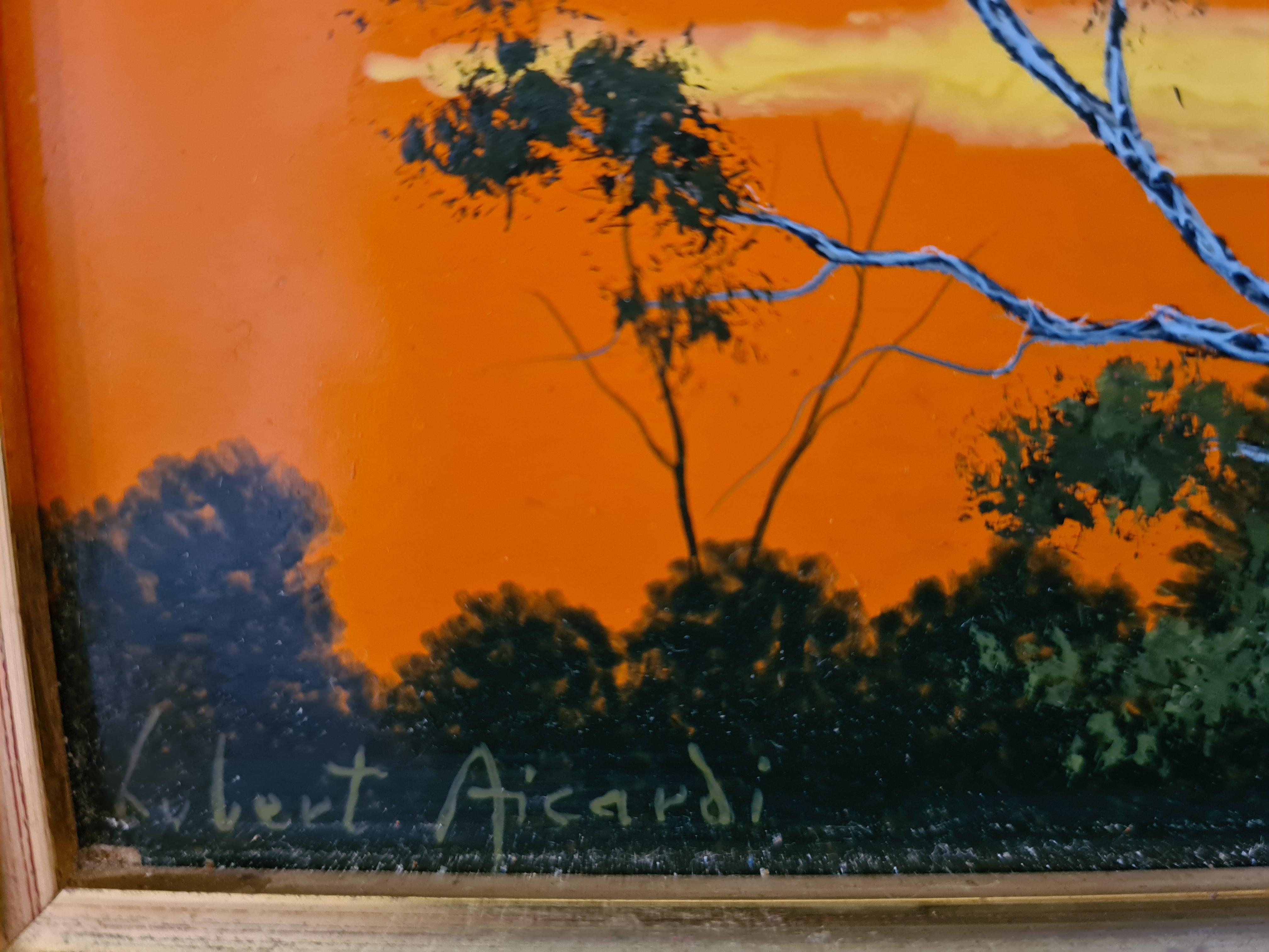 Surrealist Tree at Sunset - Brown Landscape Painting by Hubert Gui Raymond Aicardi