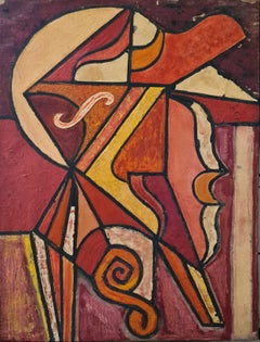 Cubist Abstract Mid-Century Oil on Canvas.